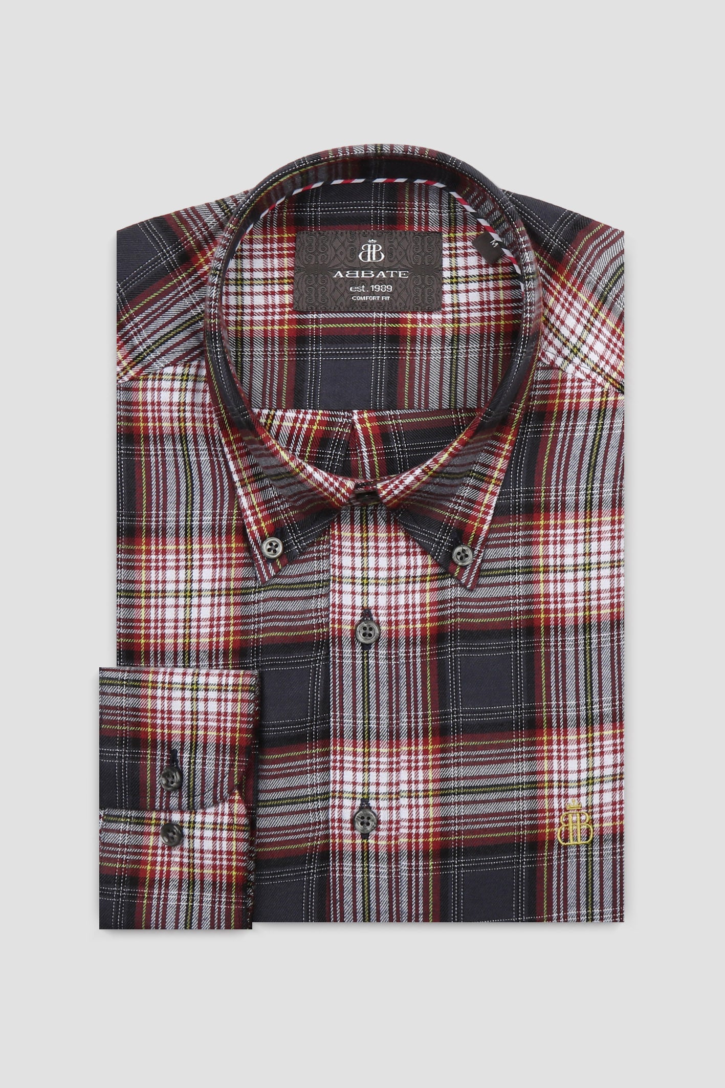 Abbate Luca Flanel Pamuk Karışımlı Comfort Fit Gri Düğmeli Yaka Erkek Ekoseli Gömlek