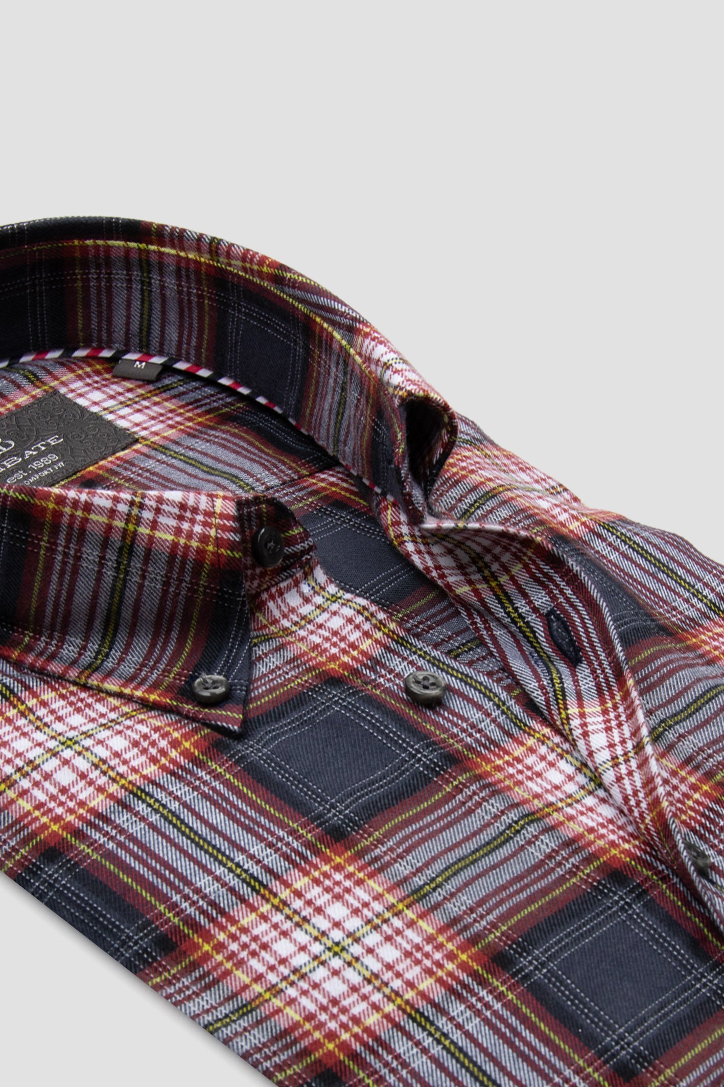 Abbate Luca Flanel Pamuk Karışımlı Comfort Fit Gri Düğmeli Yaka Erkek Ekoseli Gömlek