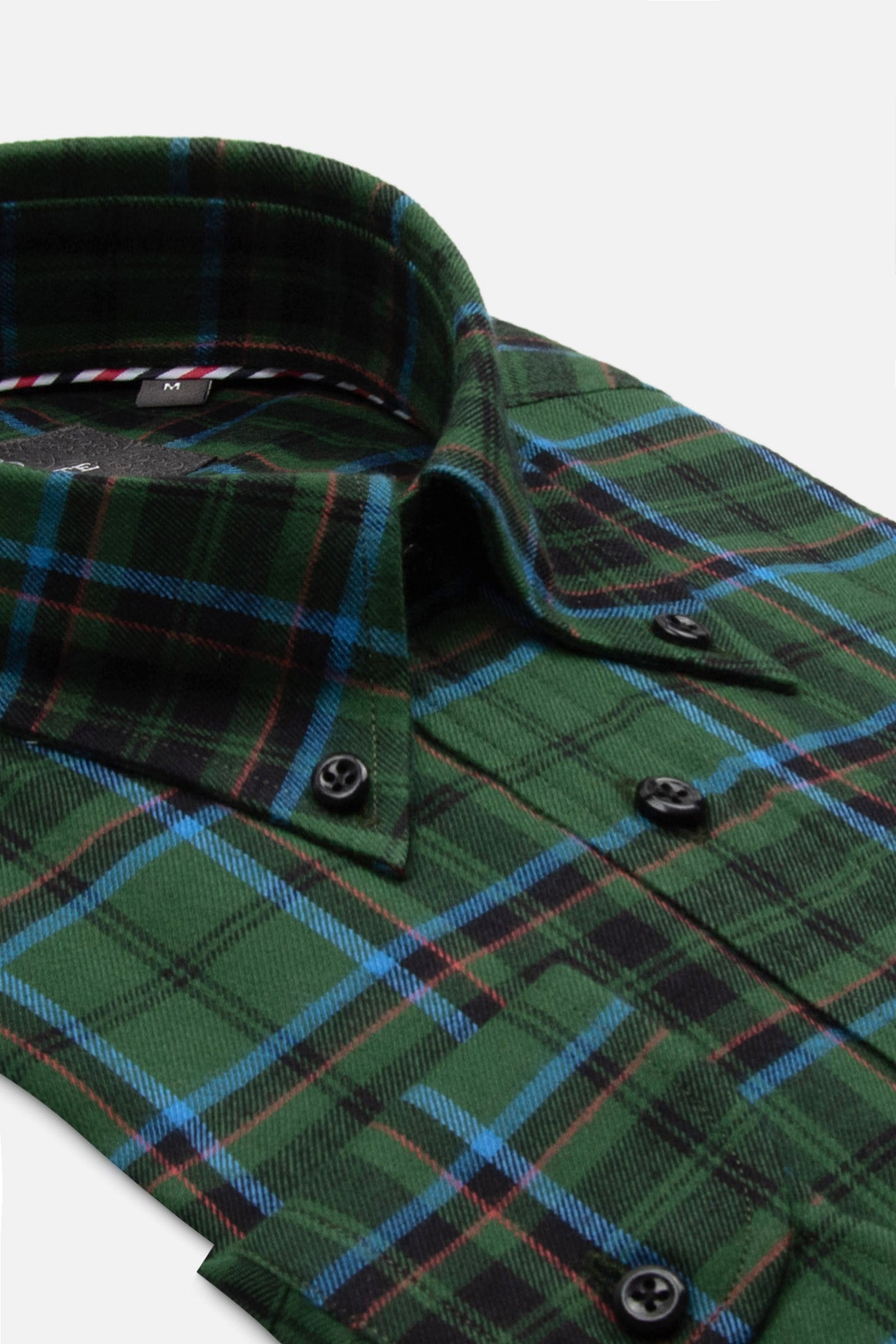 Abbate Luca Flanel Pamuk Karışımlı Comfort Fit Haki Düğmeli Yaka Erkek Ekoseli Gömlek