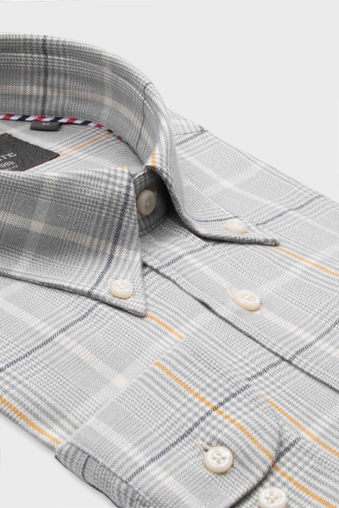 Abbate Luca Flanel Pamuk Karışımlı Comfort Fit Açık Gri Düğmeli Yaka Erkek Ekoseli Gömlek