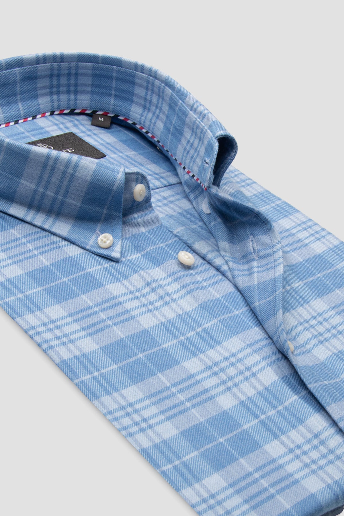 Abbate Luca Flanel Pamuk Karışımlı Comfort Fit Açık Mavi Düğmeli Yaka Erkek Ekoseli Gömlek