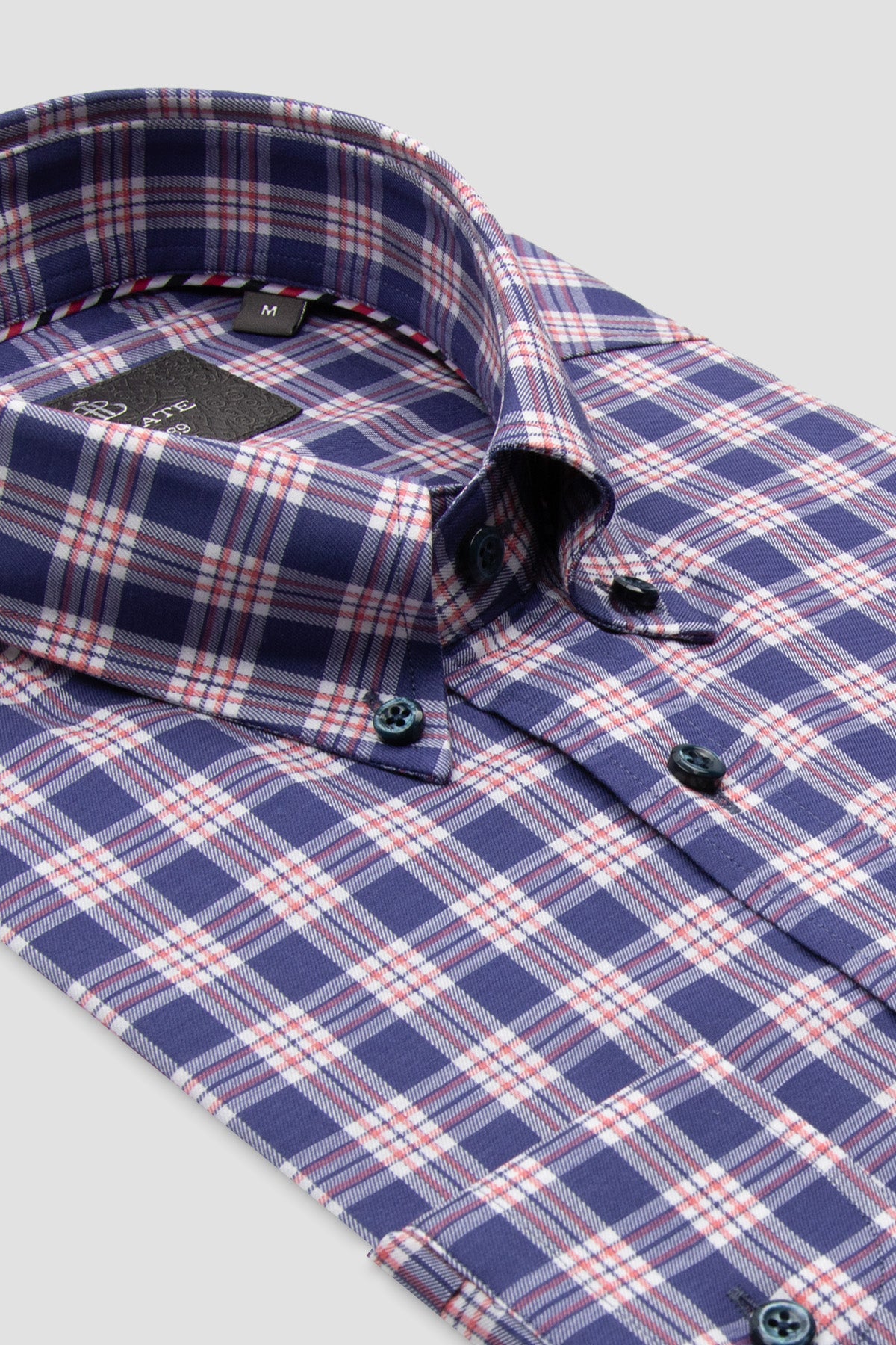 Abbate Luca Flanel Tencel (Lyocell) Comfort Fit Lacivert Düğmeli Yaka Erkek Ekoseli Gömlek