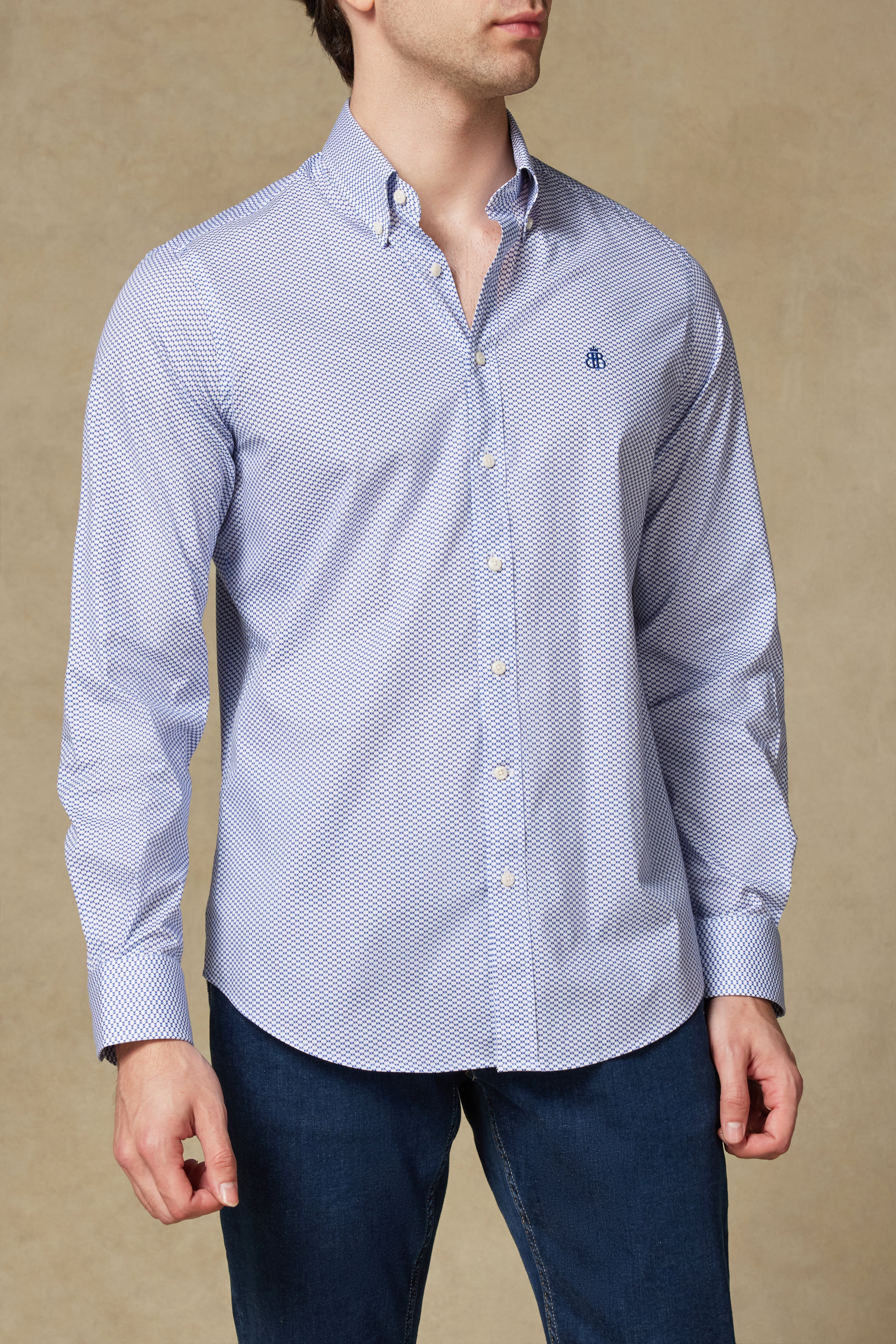 Abbate Luca Poplin Stretch Pamuk Karışımlı Comfort Fit Mor Düğmeli Yaka Erkek Baskılı Gömlek