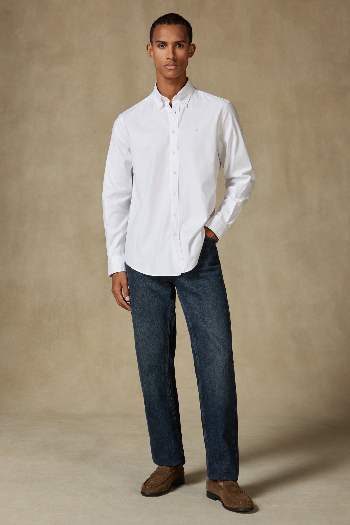 Abbate Luca Oxford Stretch Pamuk Karışımlı Comfort Fit Beyaz Düğmeli Yaka Erkek Düz Gömlek