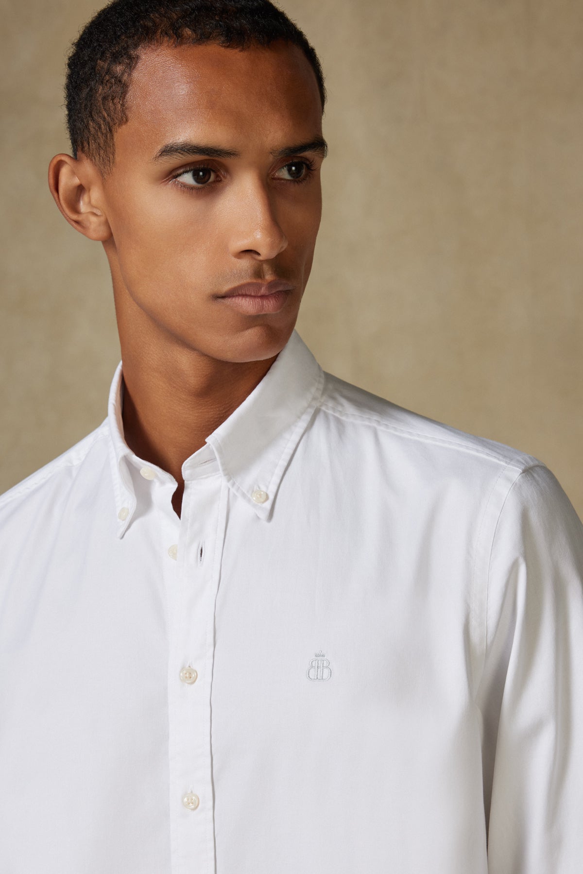 Abbate Luca Oxford Stretch Pamuk Karışımlı Comfort Fit Beyaz Düğmeli Yaka Erkek Düz Gömlek