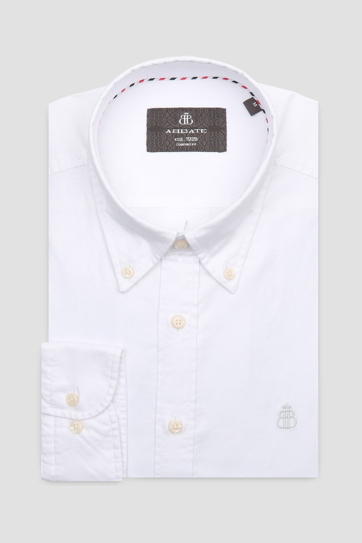 Abbate Luca Oxford Stretch Pamuk Karışımlı Comfort Fit Beyaz Düğmeli Yaka Erkek Düz Gömlek