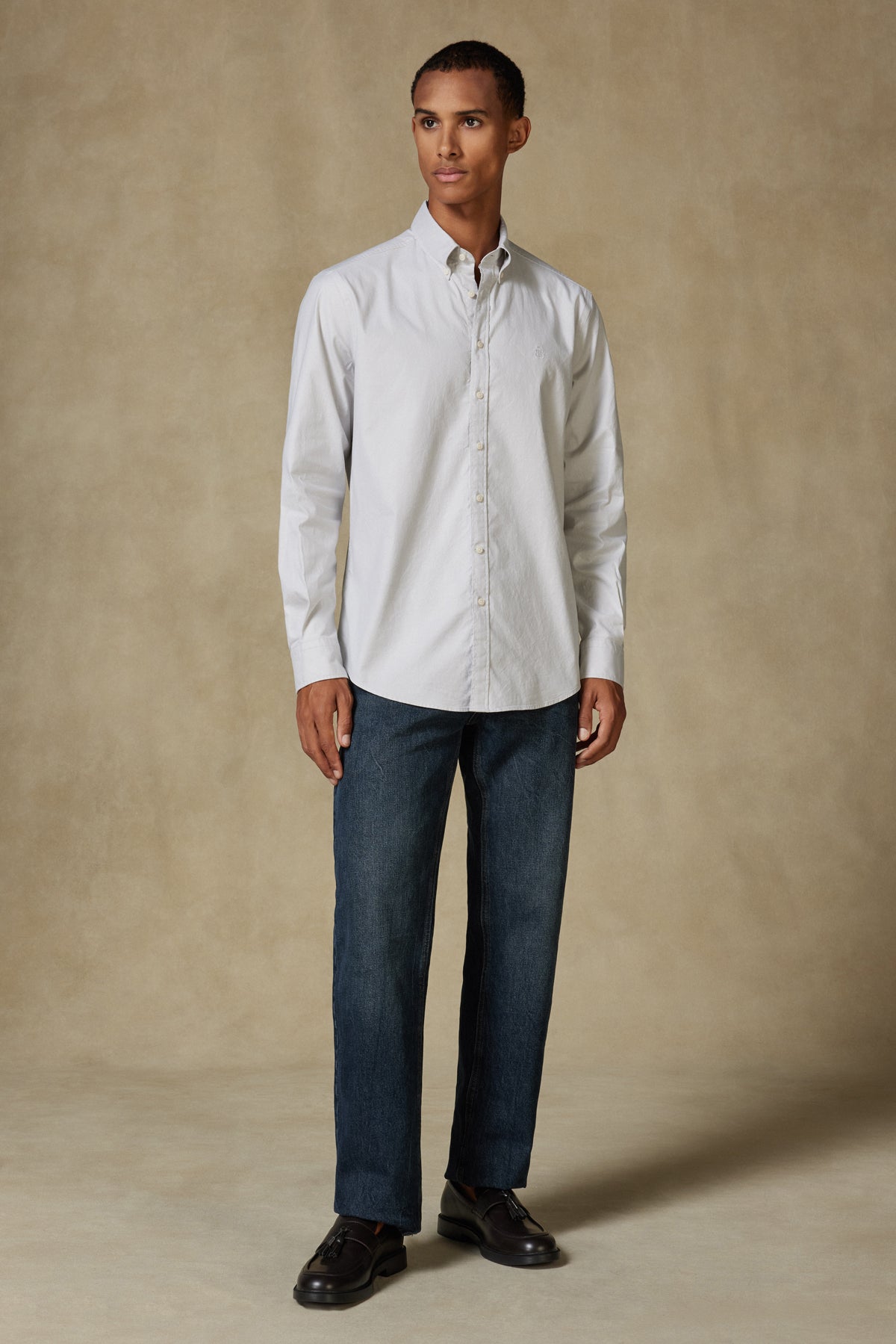 Abbate Luca Oxford Stretch Pamuk Karışımlı Comfort Fit Gri Düğmeli Yaka Erkek Düz Gömlek