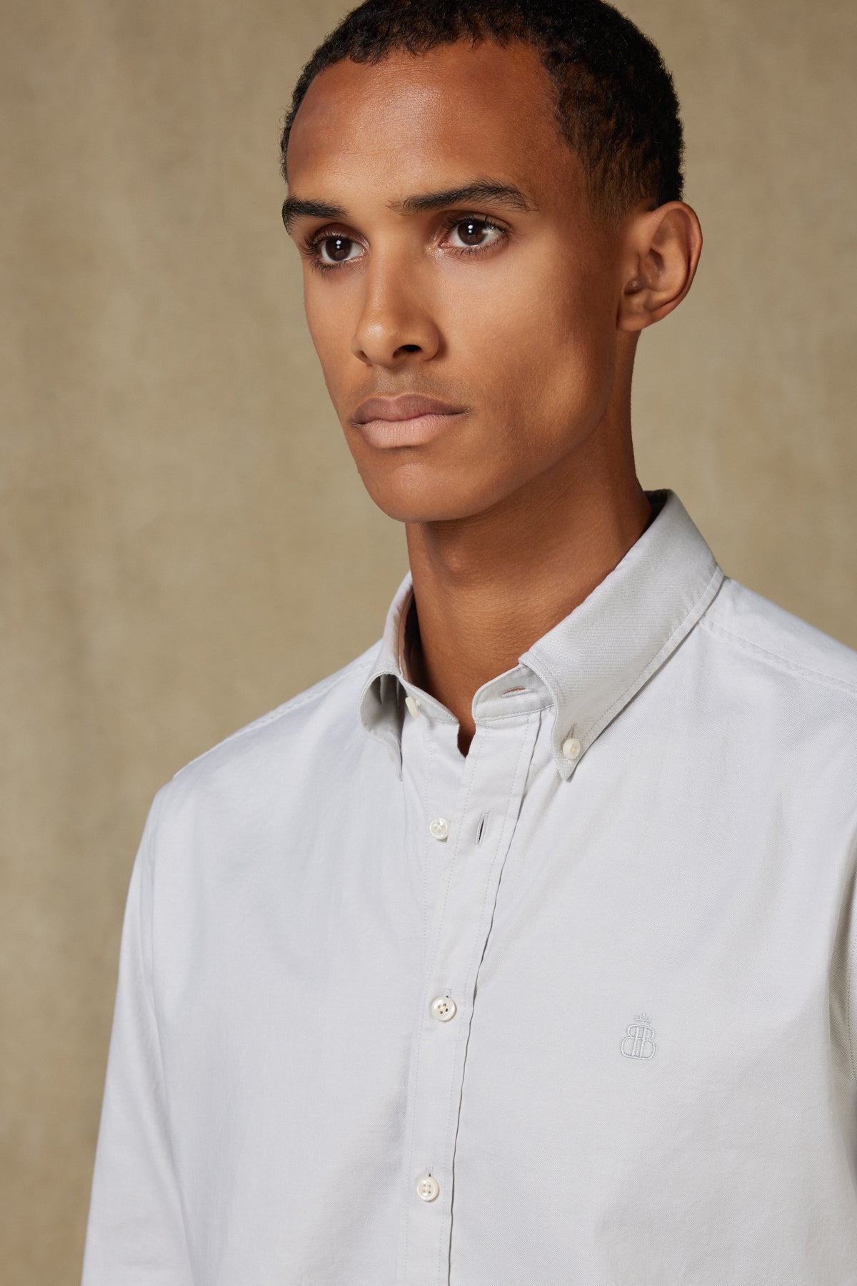 Abbate Luca Oxford Stretch Pamuk Karışımlı Comfort Fit Gri Düğmeli Yaka Erkek Düz Gömlek