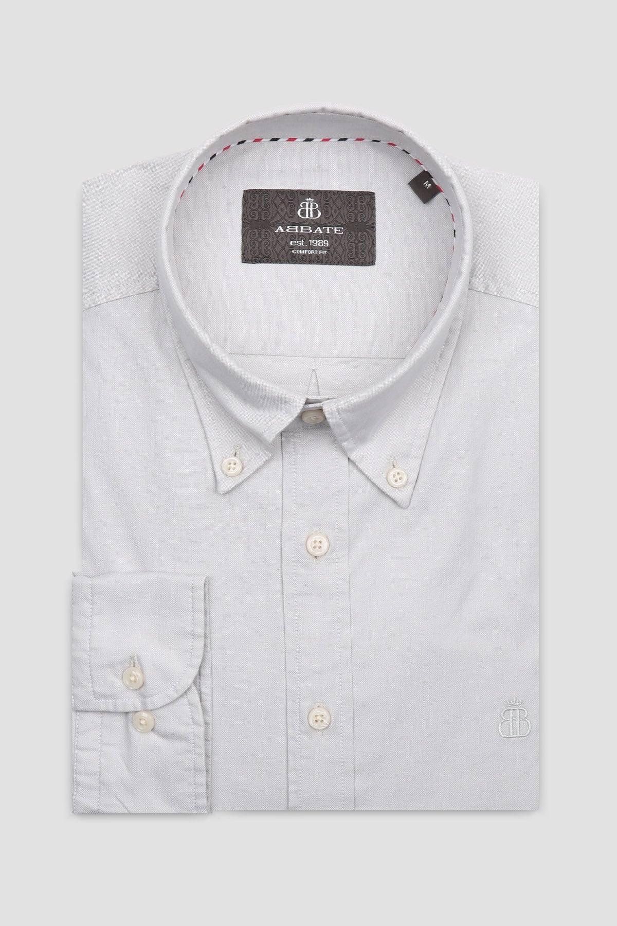 Abbate Luca Oxford Stretch Pamuk Karışımlı Comfort Fit Gri Düğmeli Yaka Erkek Düz Gömlek