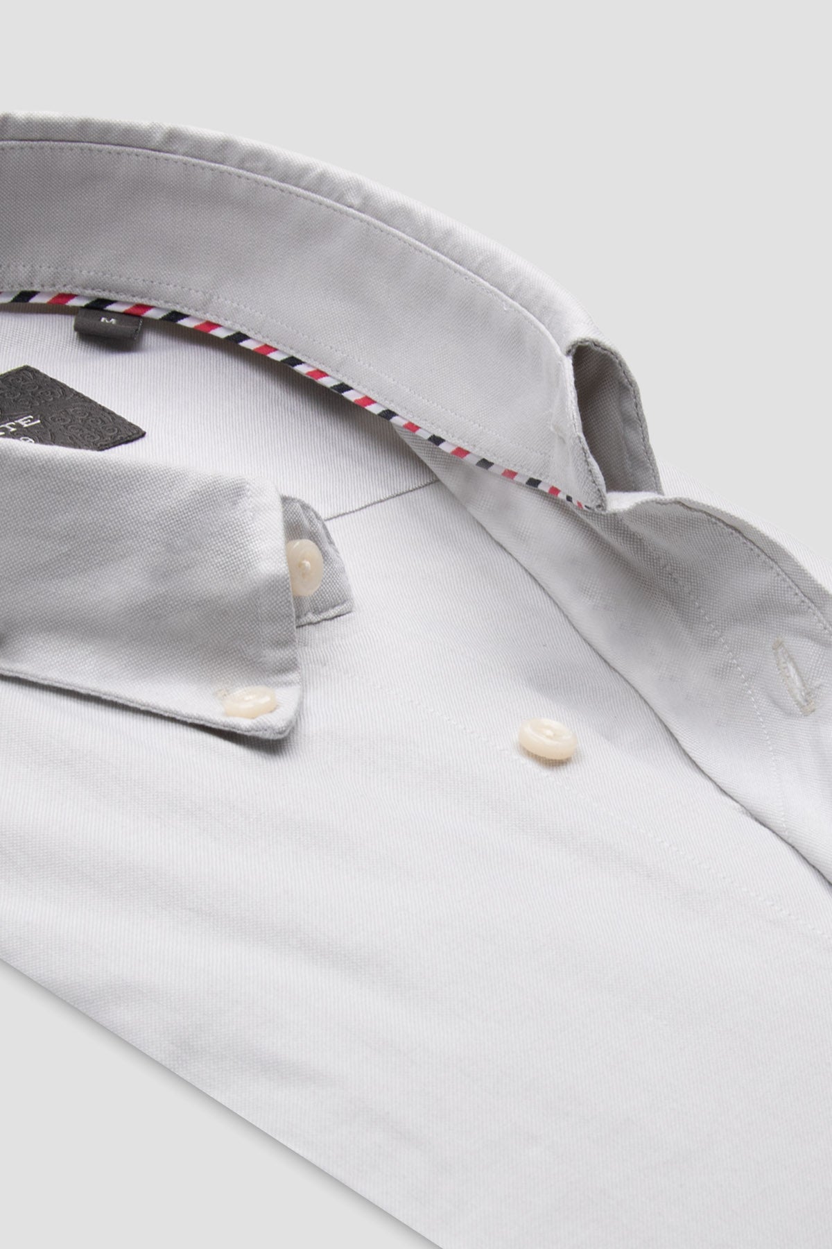 Abbate Luca Oxford Stretch Pamuk Karışımlı Comfort Fit Gri Düğmeli Yaka Erkek Düz Gömlek