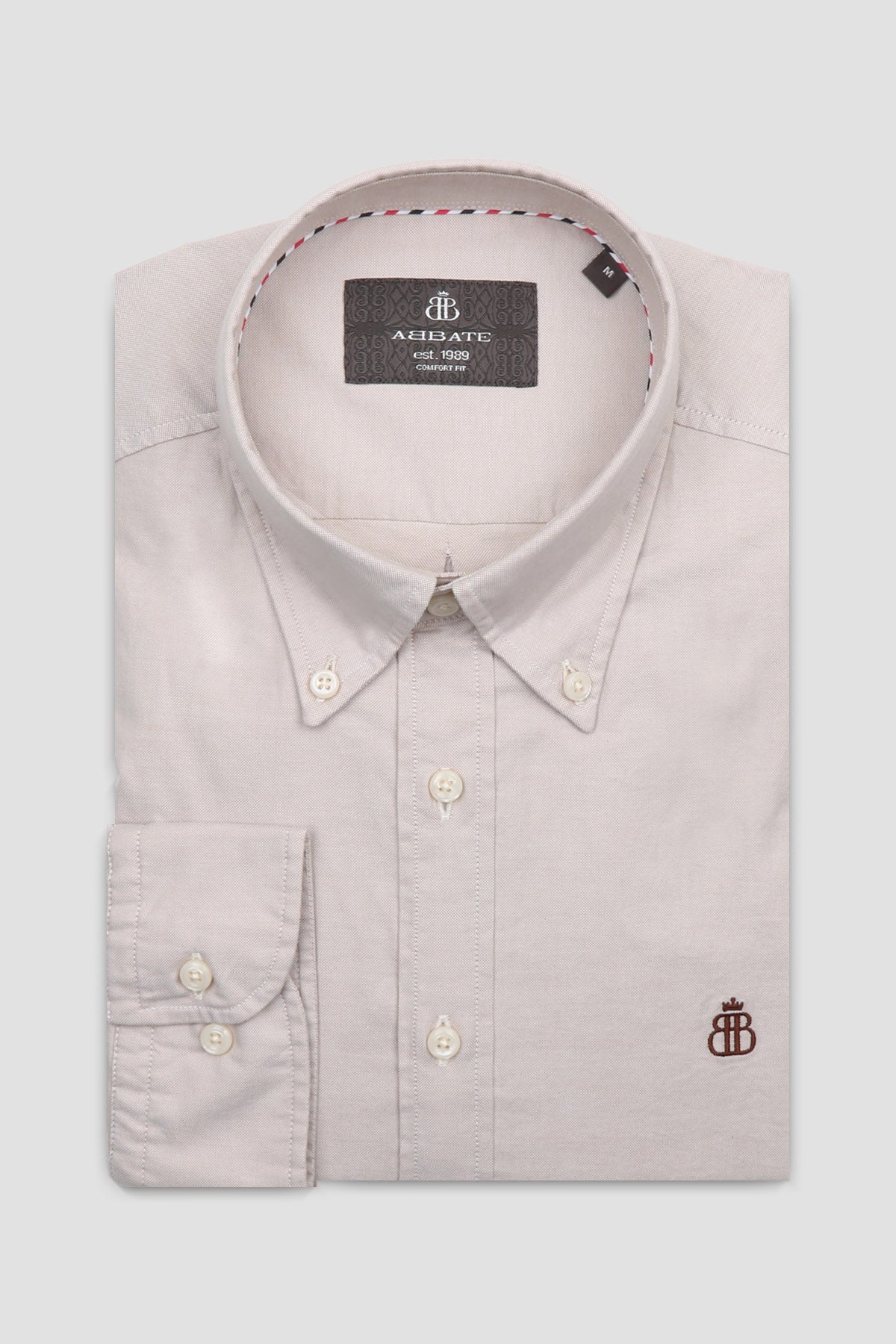 Abbate Luca Oxford Stretch Pamuk Karışımlı Comfort Fit Bej Düğmeli Yaka Erkek Düz Gömlek