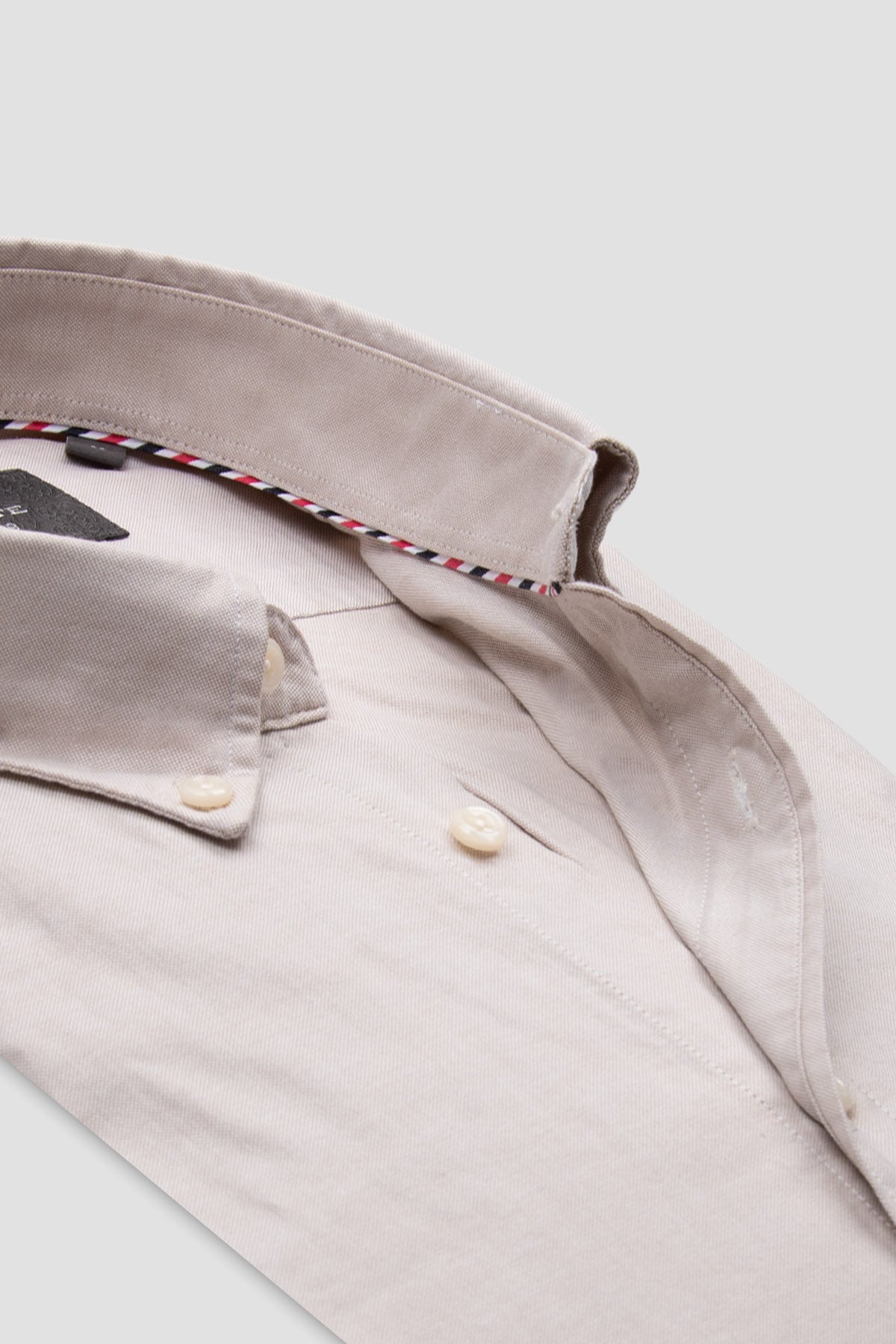 Abbate Luca Oxford Stretch Pamuk Karışımlı Comfort Fit Bej Düğmeli Yaka Erkek Düz Gömlek