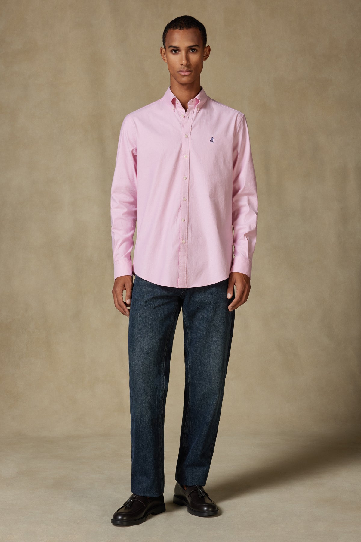 Abbate Luca Oxford Stretch Pamuk Karışımlı Comfort Fit Pembe Düğmeli Yaka Erkek Düz Gömlek