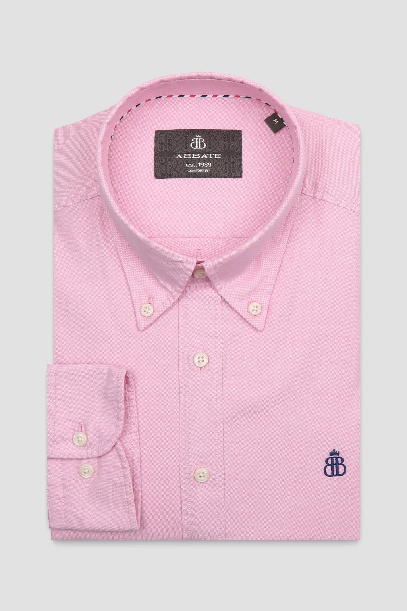 Abbate Luca Oxford Stretch Pamuk Karışımlı Comfort Fit Pembe Düğmeli Yaka Erkek Düz Gömlek