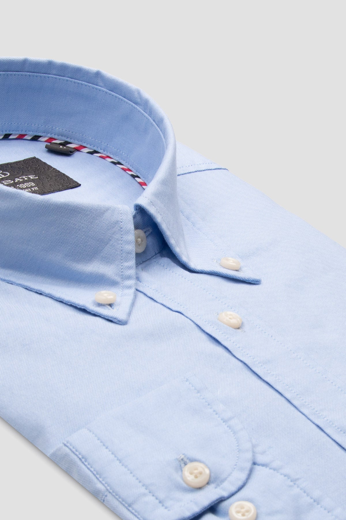 Abbate Luca Oxford Stretch Pamuk Karışımlı Comfort Fit Mavi Düğmeli Yaka Erkek Düz Gömlek