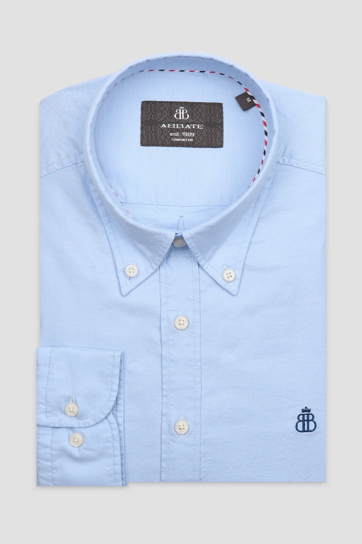 Abbate Luca Oxford Stretch Pamuk Karışımlı Comfort Fit Mavi Düğmeli Yaka Erkek Düz Gömlek