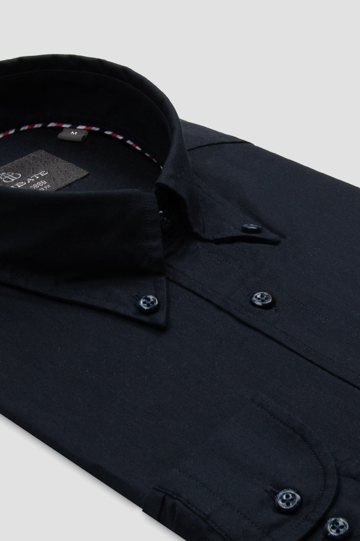 Abbate Luca Oxford Stretch Pamuk Karışımlı Comfort Fit Lacivert Düğmeli Yaka Erkek Düz Gömlek