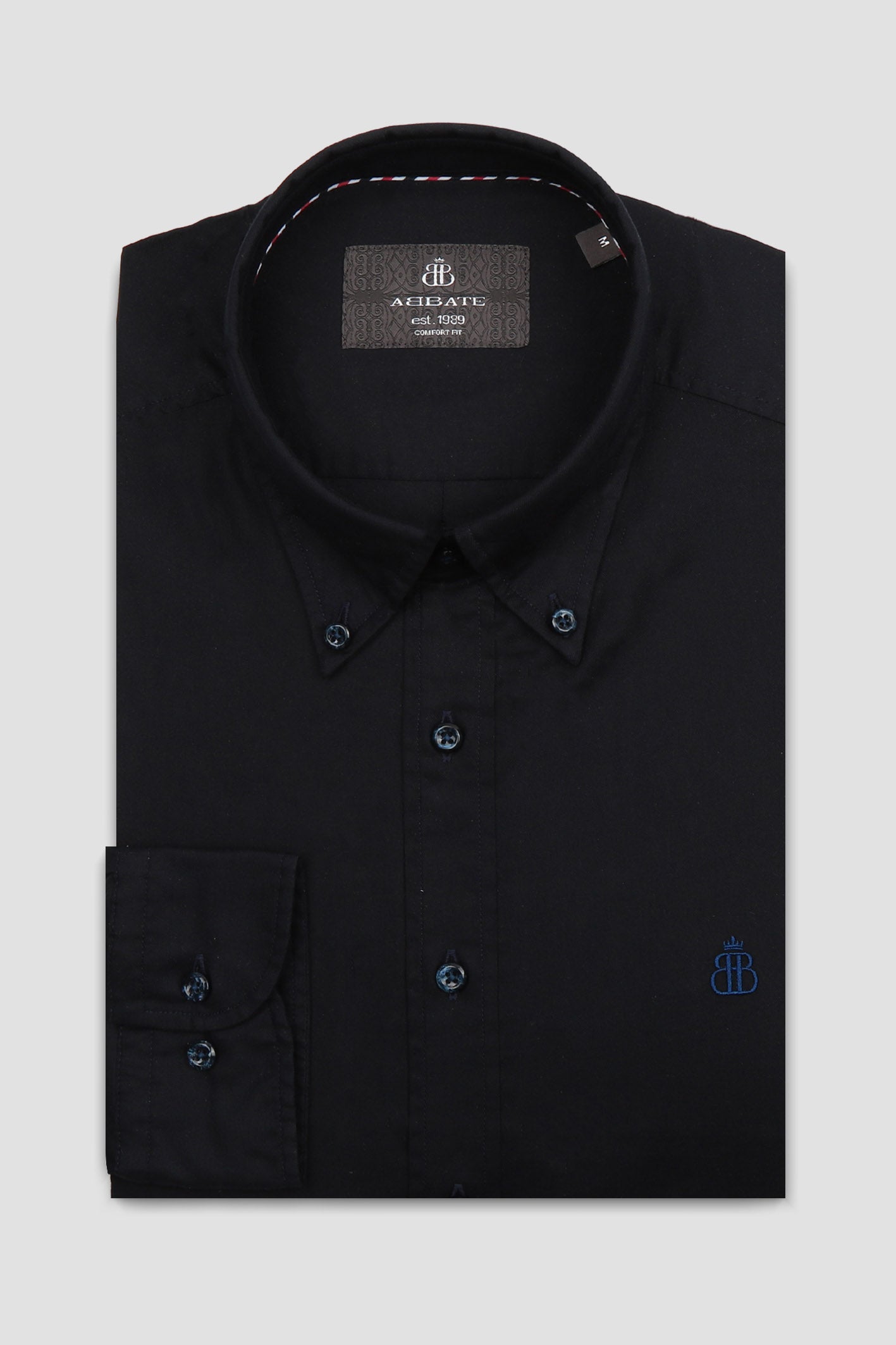 Abbate Luca Oxford Stretch Pamuk Karışımlı Comfort Fit Lacivert Düğmeli Yaka Erkek Düz Gömlek