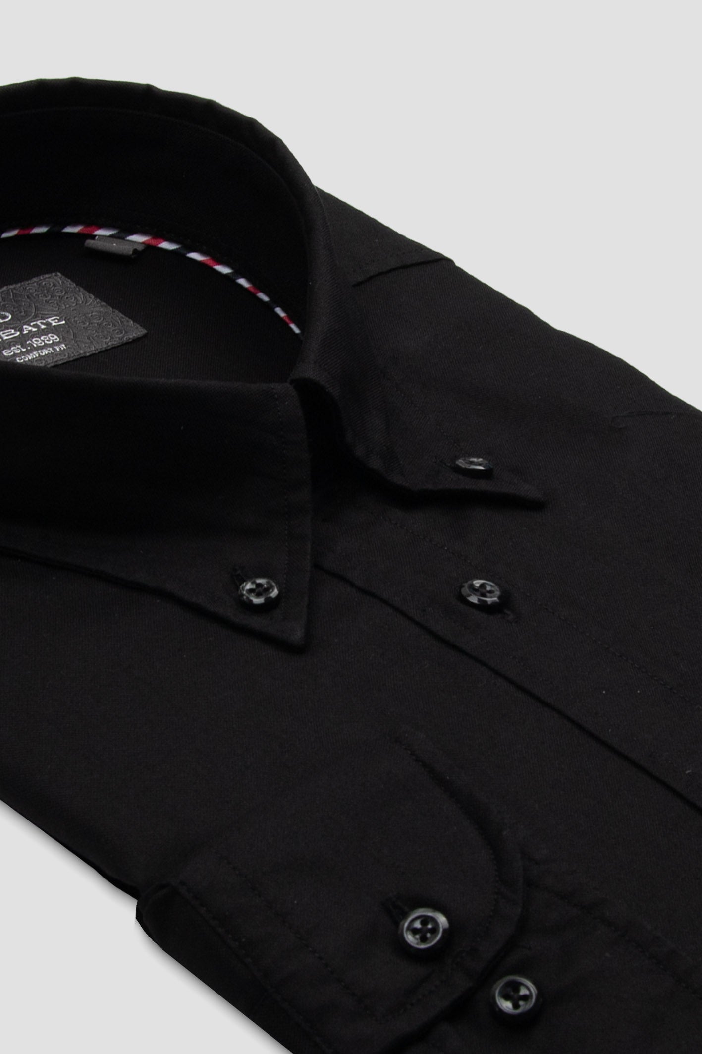 Abbate Luca Oxford Stretch Pamuk Karışımlı Comfort Fit Siyah Düğmeli Yaka Erkek Düz Gömlek