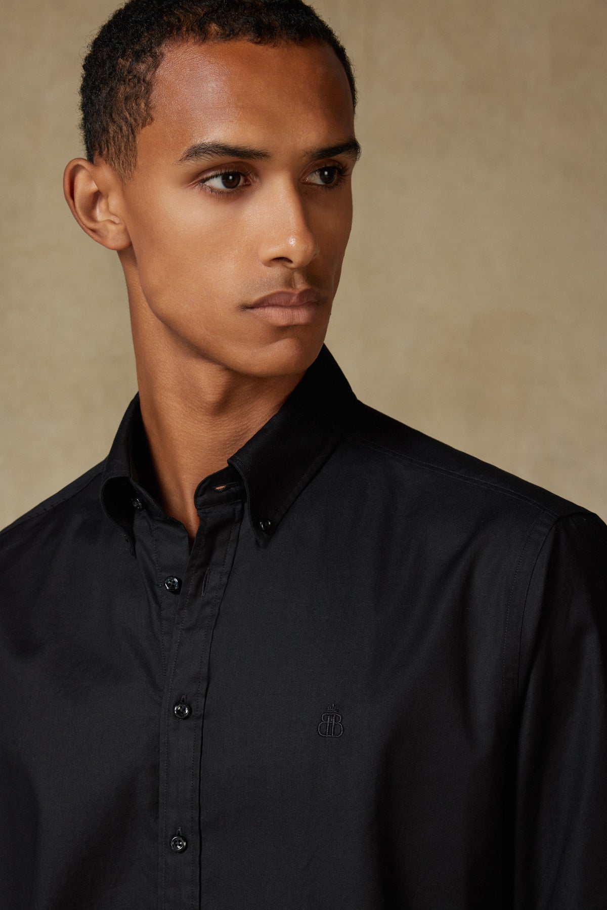 Abbate Luca Oxford Stretch Pamuk Karışımlı Comfort Fit Siyah Düğmeli Yaka Erkek Düz Gömlek