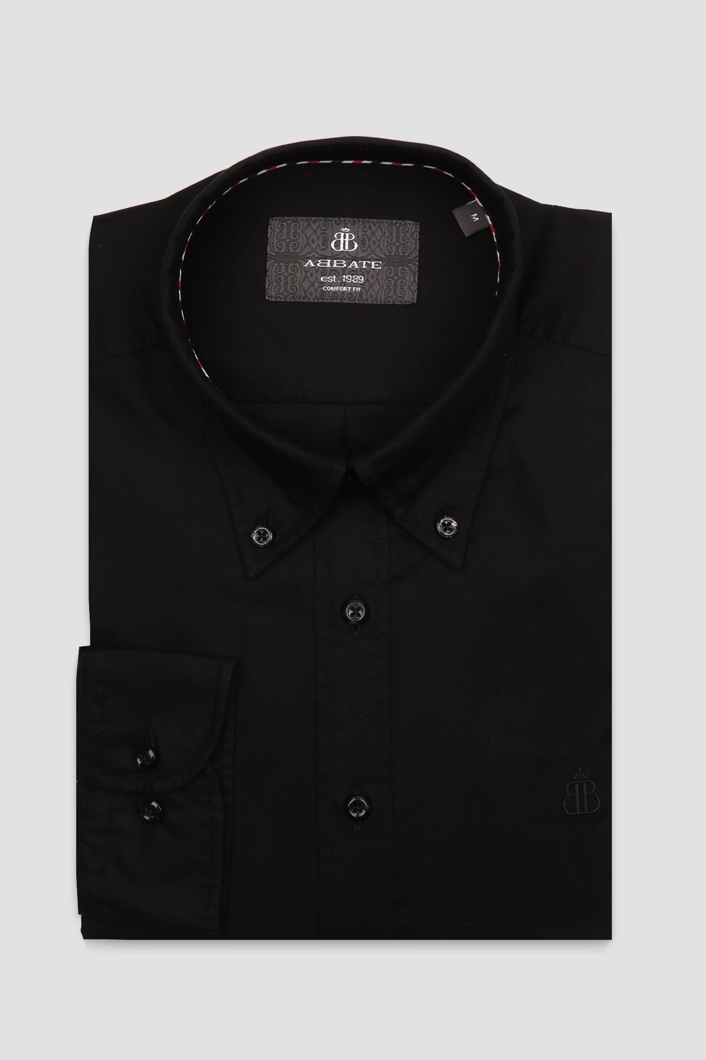 Abbate Luca Oxford Stretch Pamuk Karışımlı Comfort Fit Siyah Düğmeli Yaka Erkek Düz Gömlek