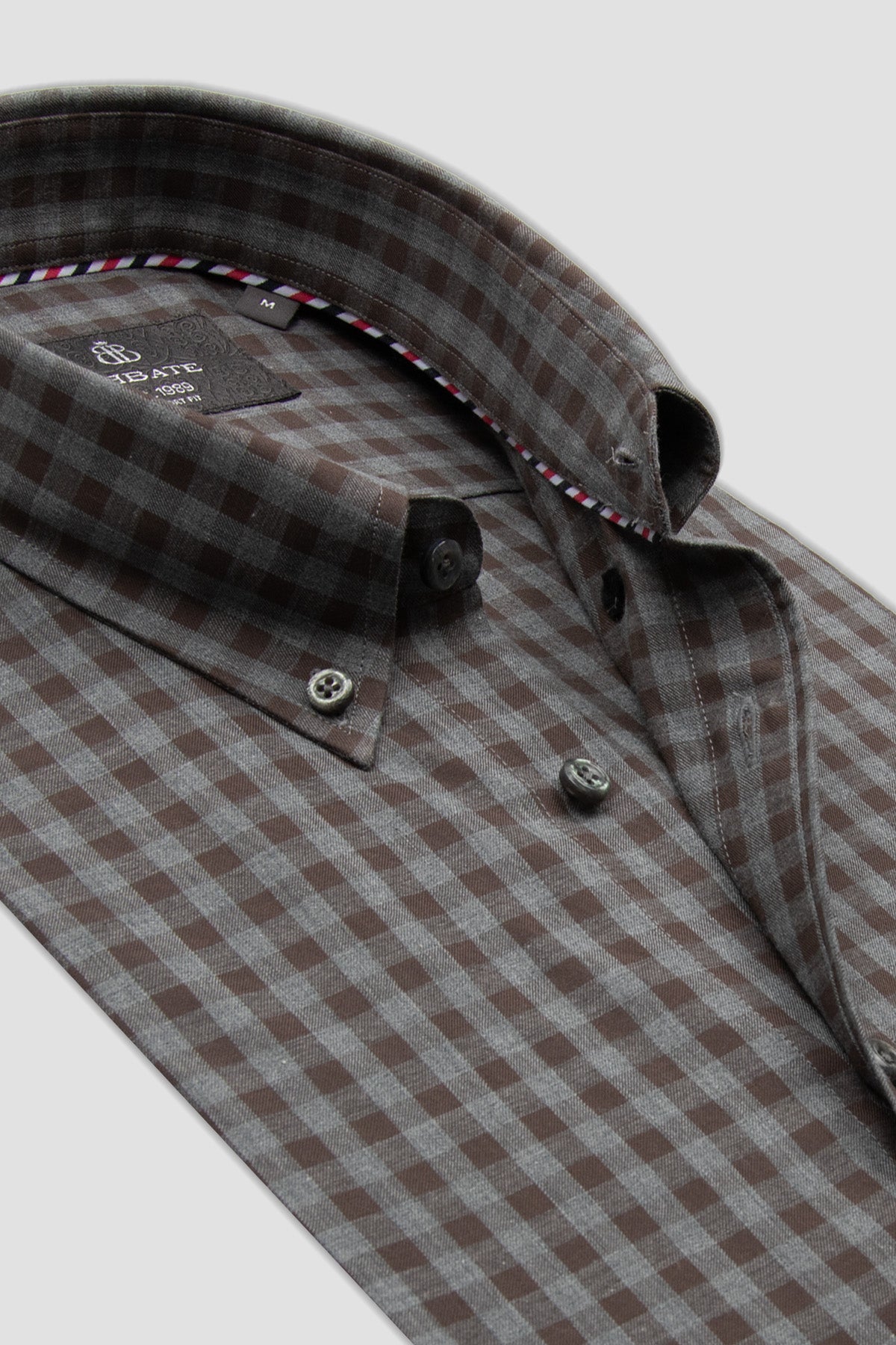 Abbate Luca Poplin Pamuklu Comfort Fit Kahverengi Düğmeli Yaka Erkek Kareli Gömlek