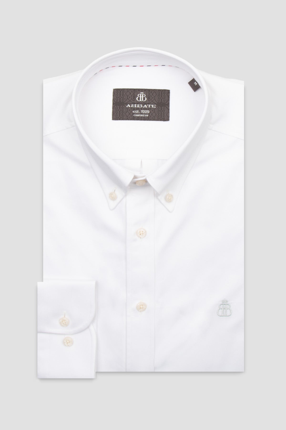Abbate Luca Twill Pamuklu Comfort Fit Beyaz Düğmeli Yaka Erkek Düz Gömlek