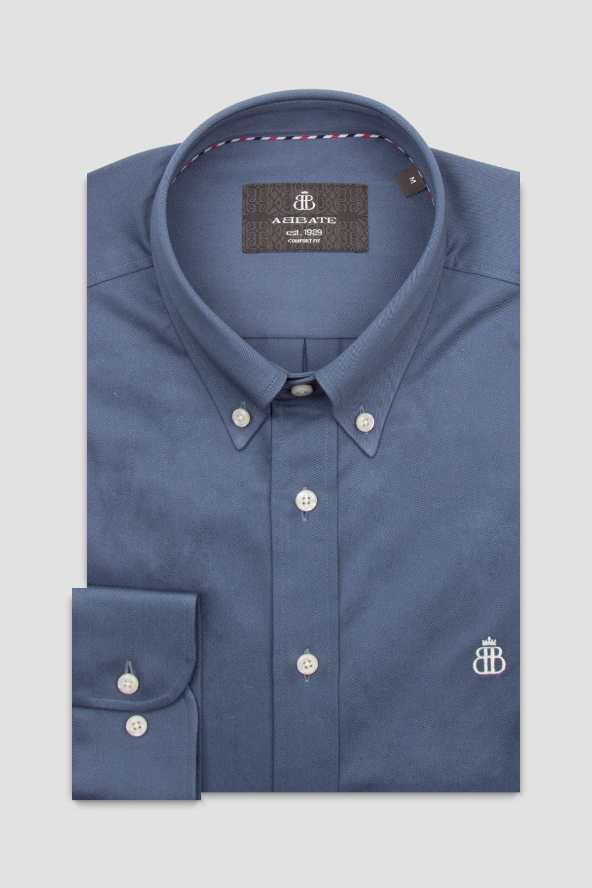 Abbate Luca Twill Pamuklu Comfort Fit Mavi Düğmeli Yaka Erkek Düz Gömlek