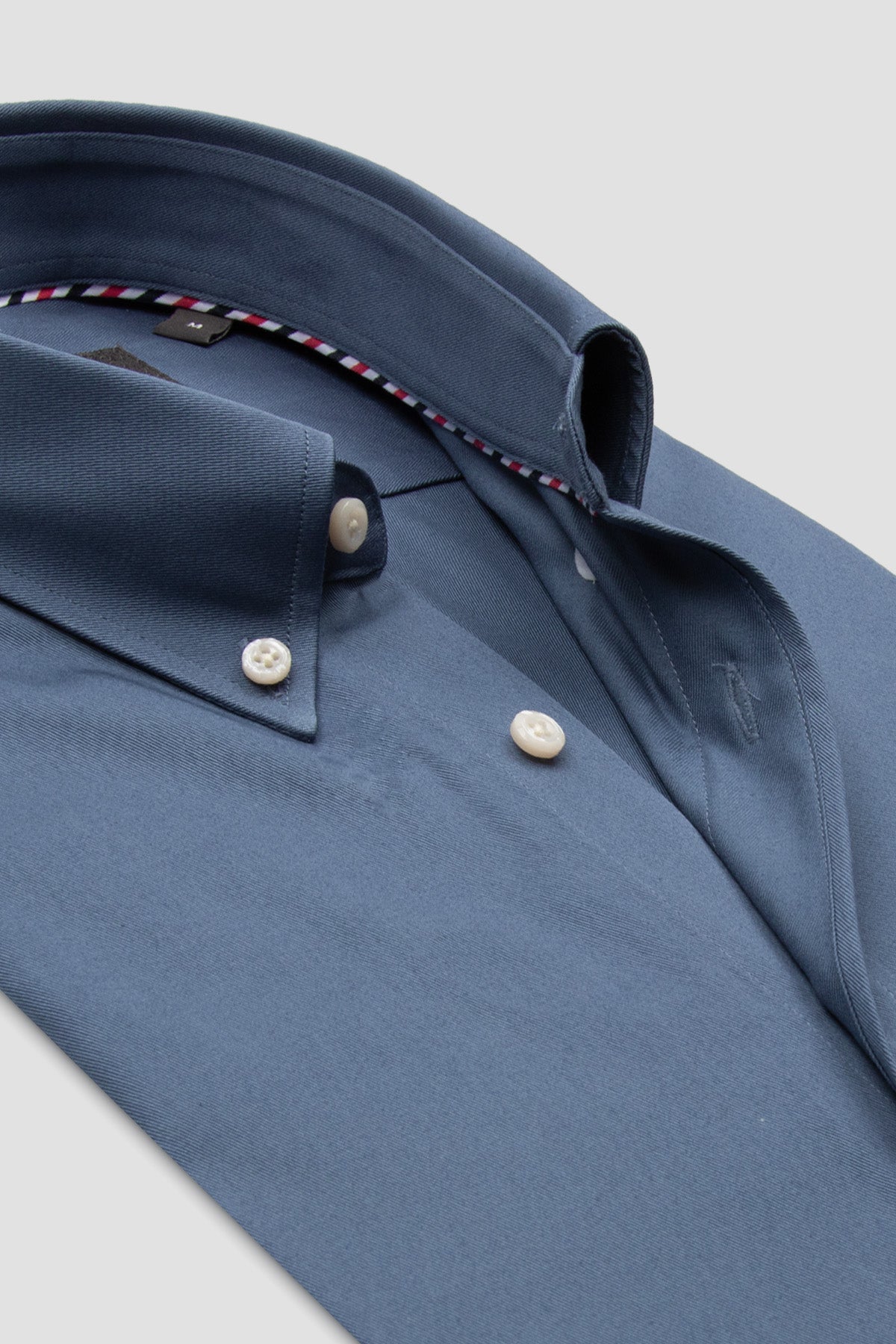 Abbate Luca Twill Pamuklu Comfort Fit Mavi Düğmeli Yaka Erkek Düz Gömlek