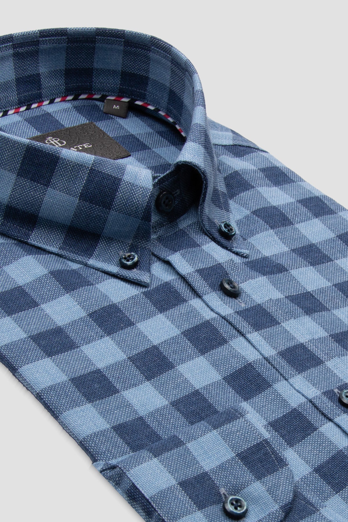 Abbate Luca Oxford Pamuklu Comfort Fit Koyu Mavi Düğmeli Yaka Erkek Ekoseli Gömlek