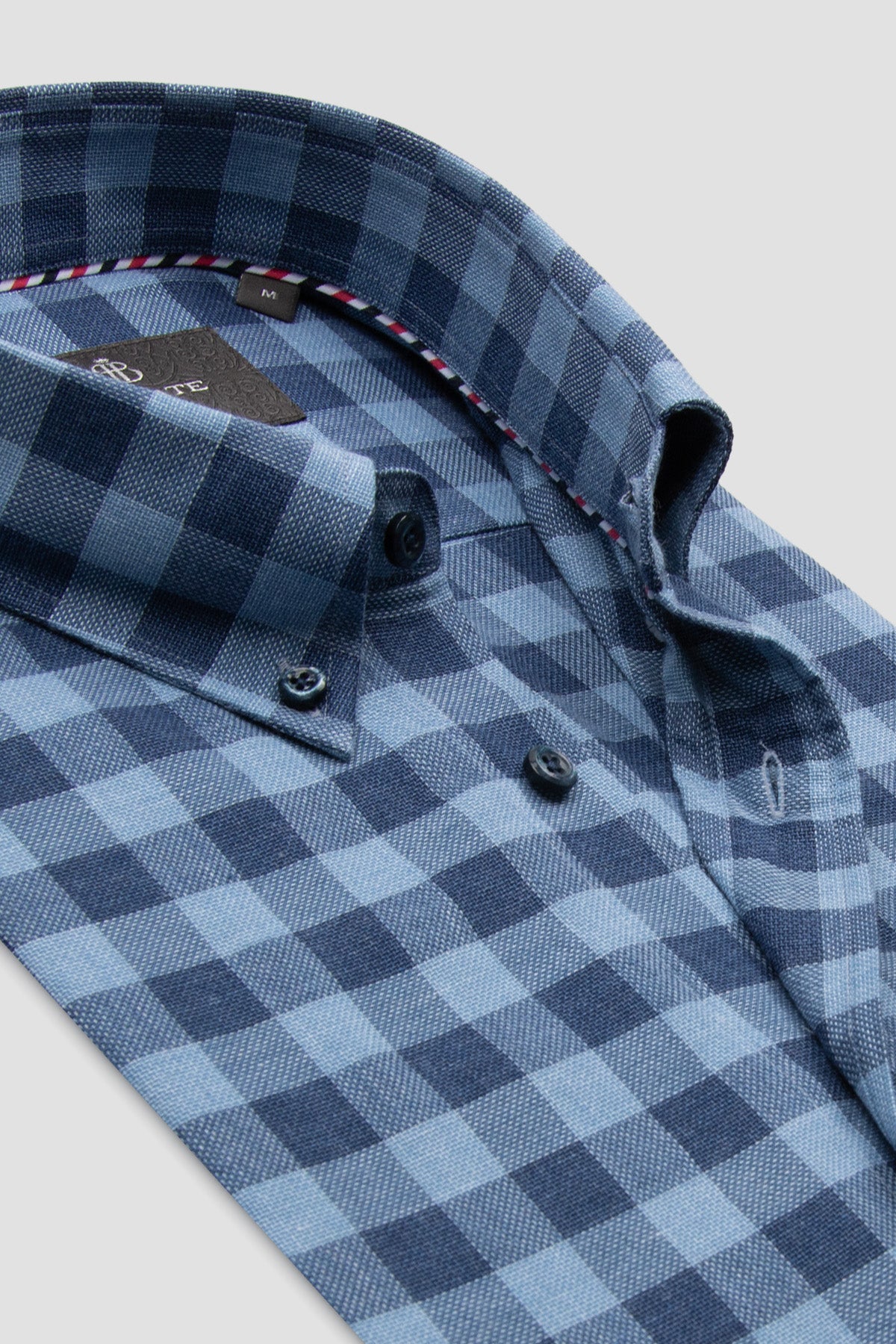 Abbate Luca Oxford Pamuklu Comfort Fit Koyu Mavi Düğmeli Yaka Erkek Ekoseli Gömlek