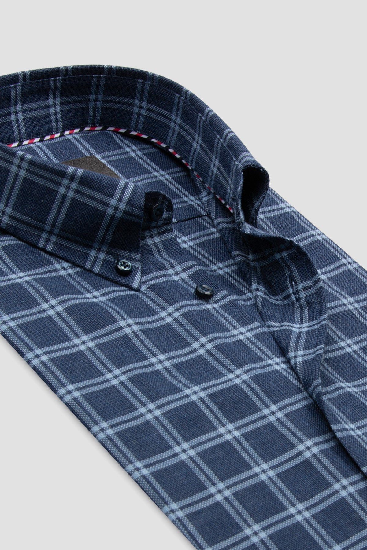 Abbate Luca Oxford Pamuklu Comfort Fit Lacivert Düğmeli Yaka Erkek Ekoseli Gömlek