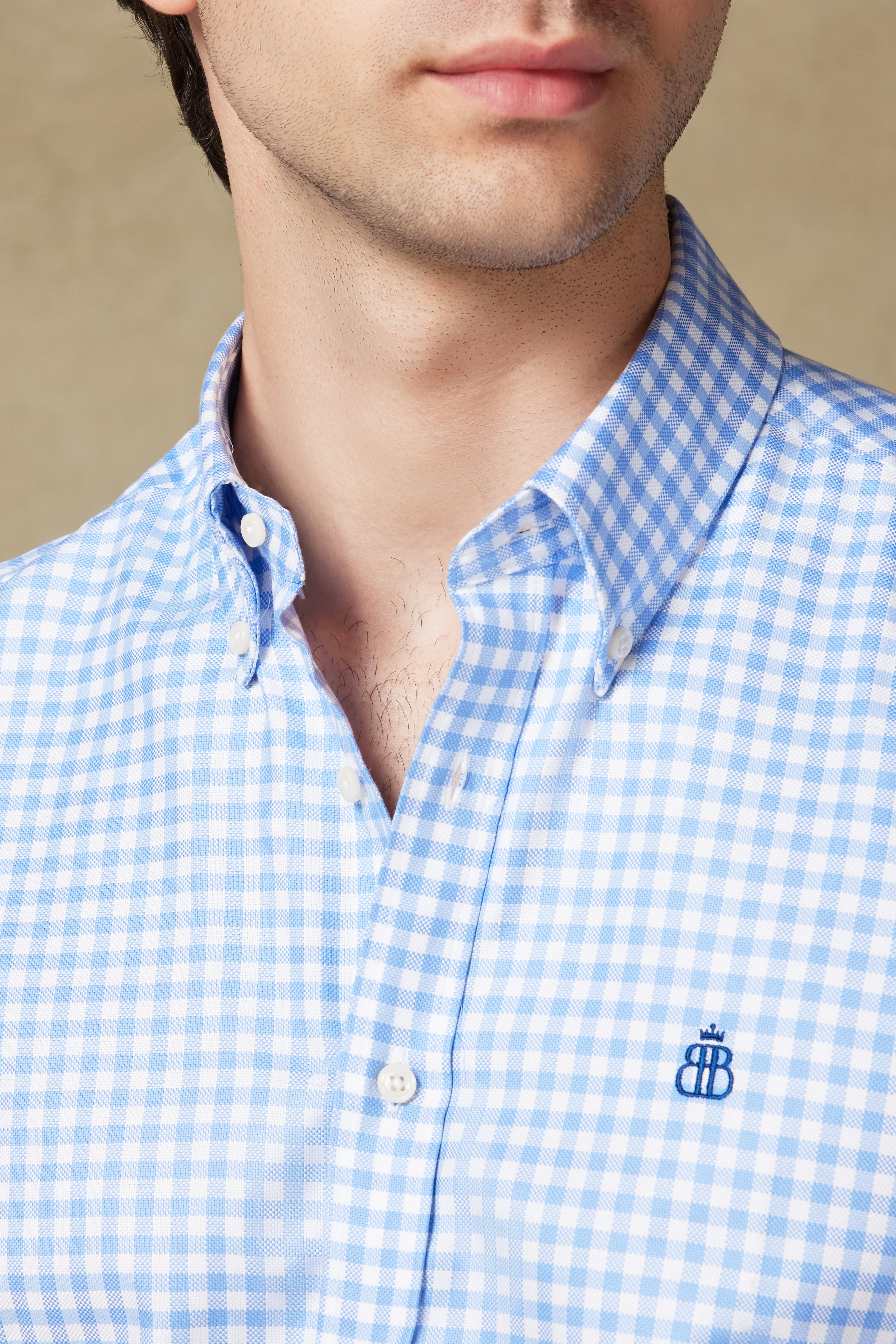 Abbate Luca Twill Pamuklu Comfort Fit Açık Mavi Düğmeli Yaka Erkek Kareli Gömlek