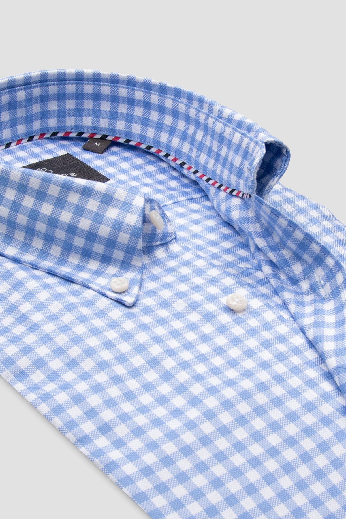 Abbate Luca Twill Pamuklu Comfort Fit Açık Mavi Düğmeli Yaka Erkek Kareli Gömlek