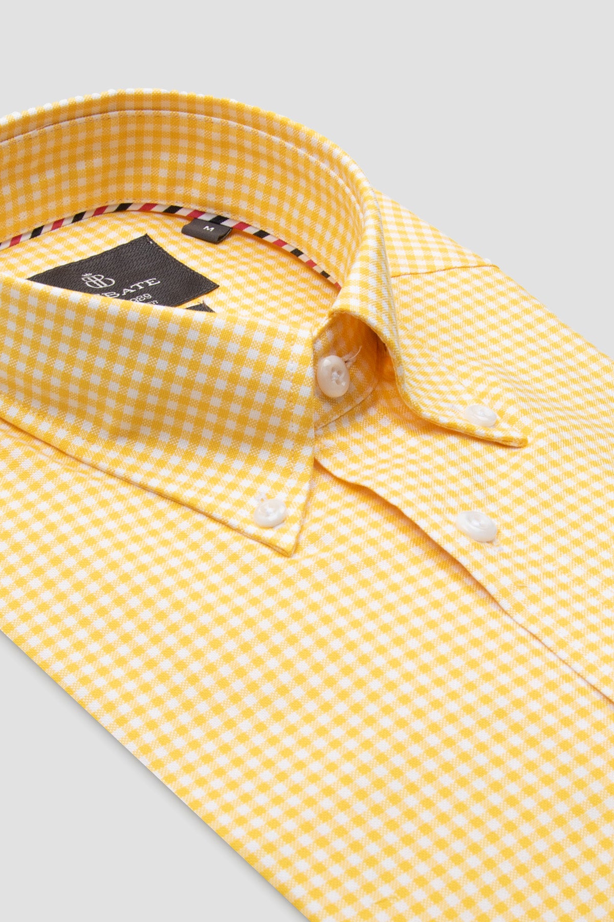 Abbate Luca Oxford Pamuklu Comfort Fit Sarı Düğmeli Yaka Erkek Kareli Gömlek