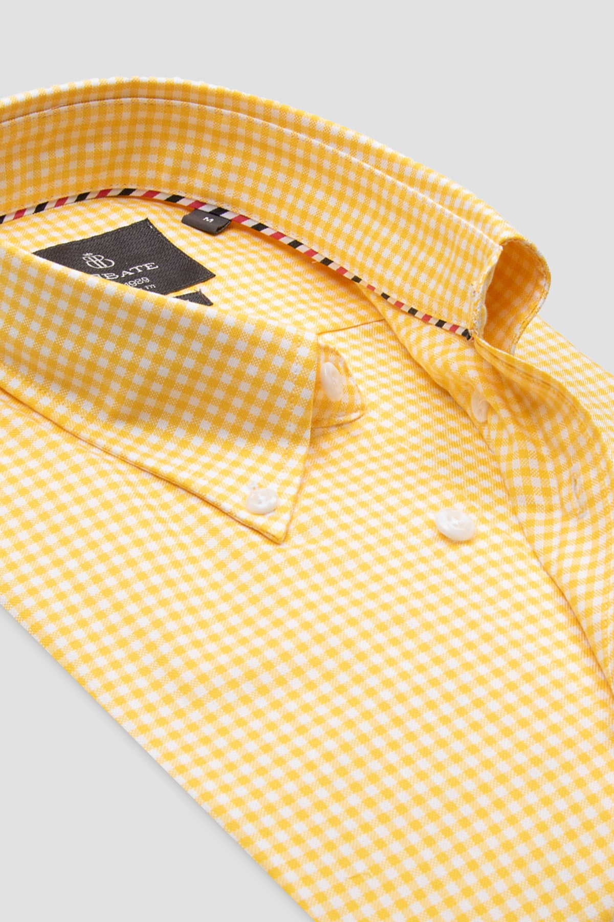 Abbate Luca Oxford Pamuklu Comfort Fit Sarı Düğmeli Yaka Erkek Kareli Gömlek