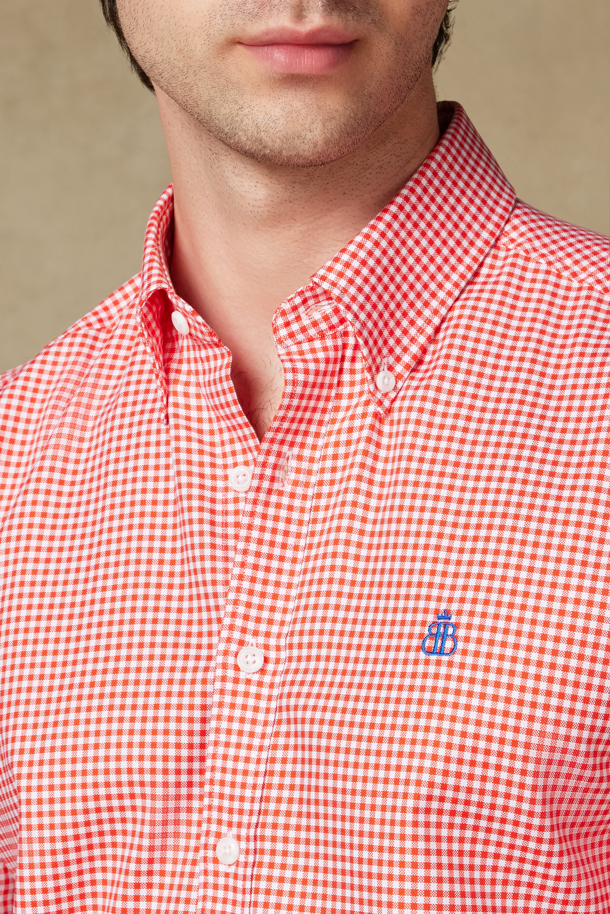 Abbate Luca Oxford Pamuklu Comfort Fit Pembe Düğmeli Yaka Erkek Kareli Gömlek