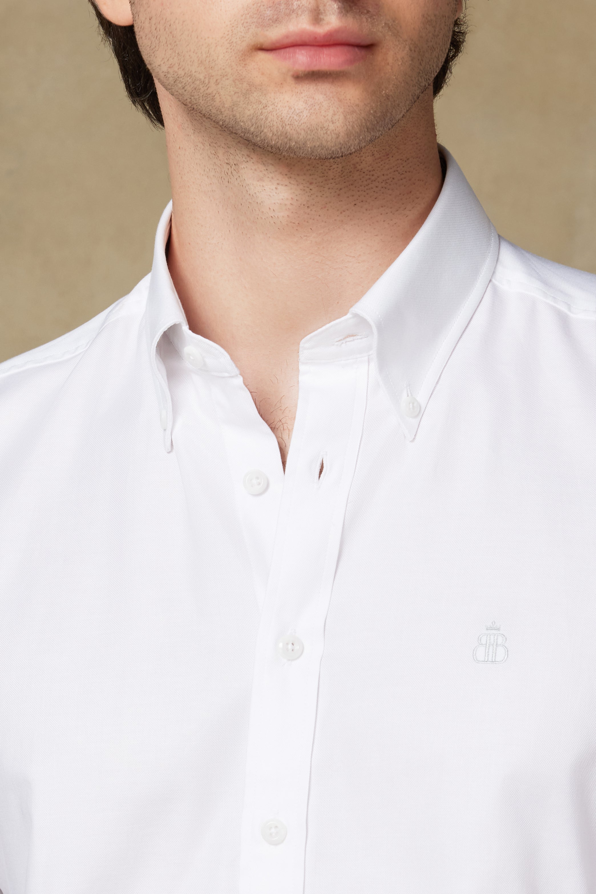 Abbate Luca Oxford Pamuklu Comfort Fit Beyaz Düğmeli Yaka Erkek Düz Gömlek