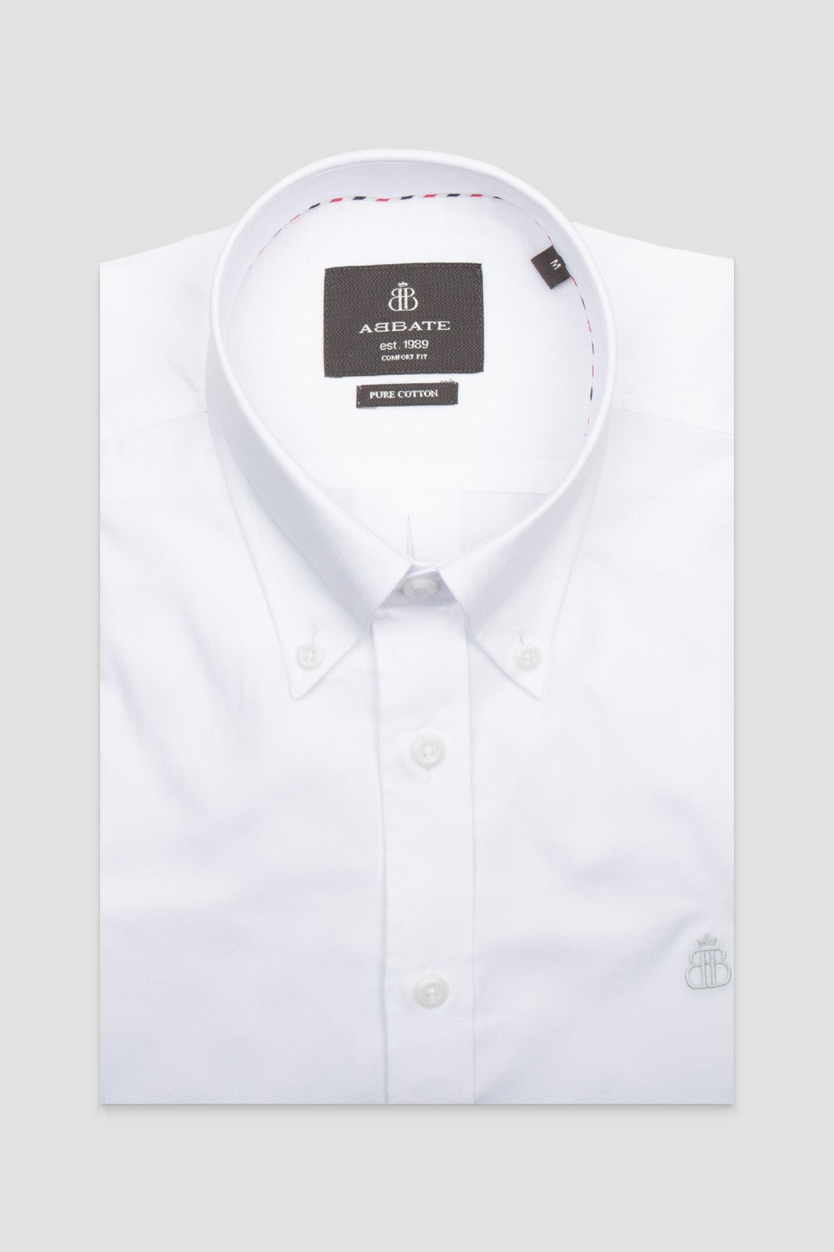 Abbate Luca Oxford Pamuklu Comfort Fit Beyaz Düğmeli Yaka Erkek Düz Gömlek
