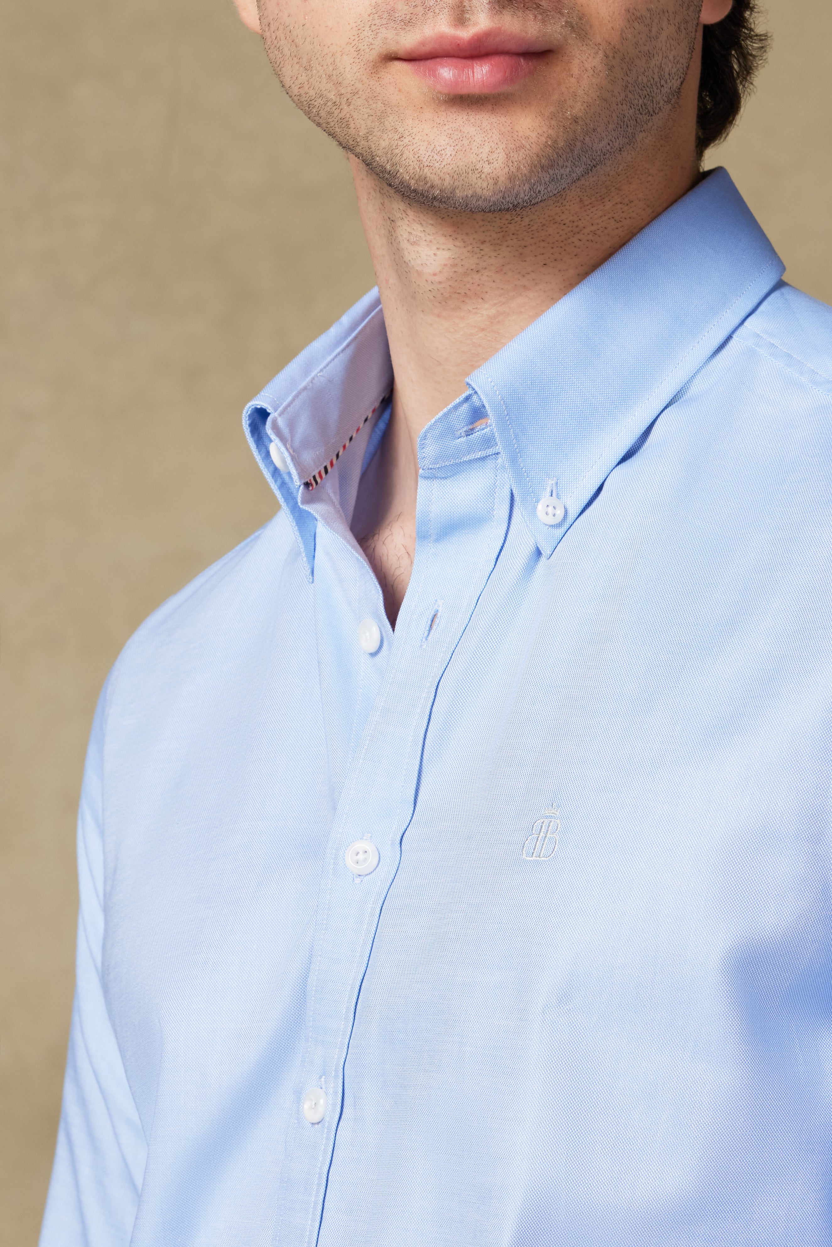 Abbate Luca Oxford Pamuklu Comfort Fit Açık Mavi Düğmeli Yaka Erkek Düz Gömlek