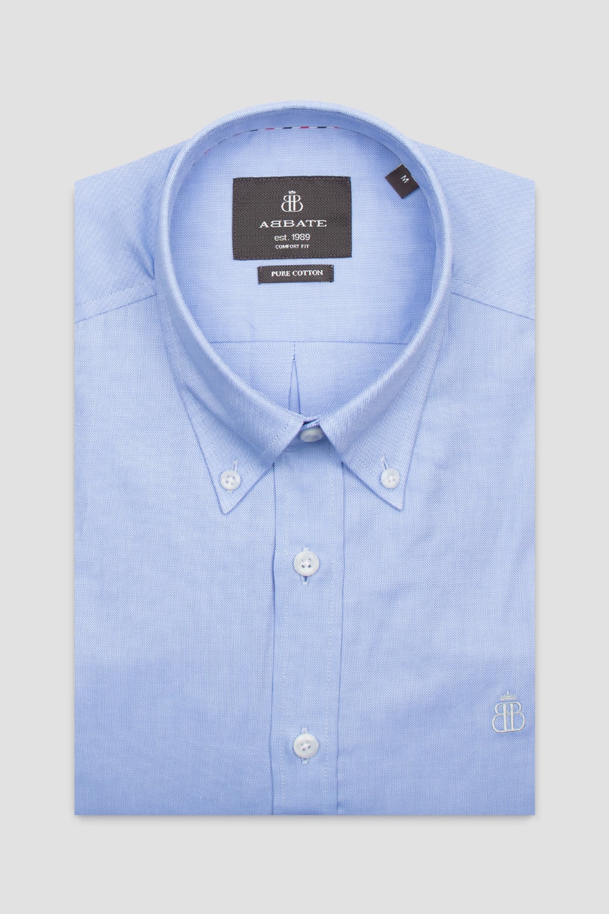 Abbate Luca Oxford Pamuklu Comfort Fit Açık Mavi Düğmeli Yaka Erkek Düz Gömlek