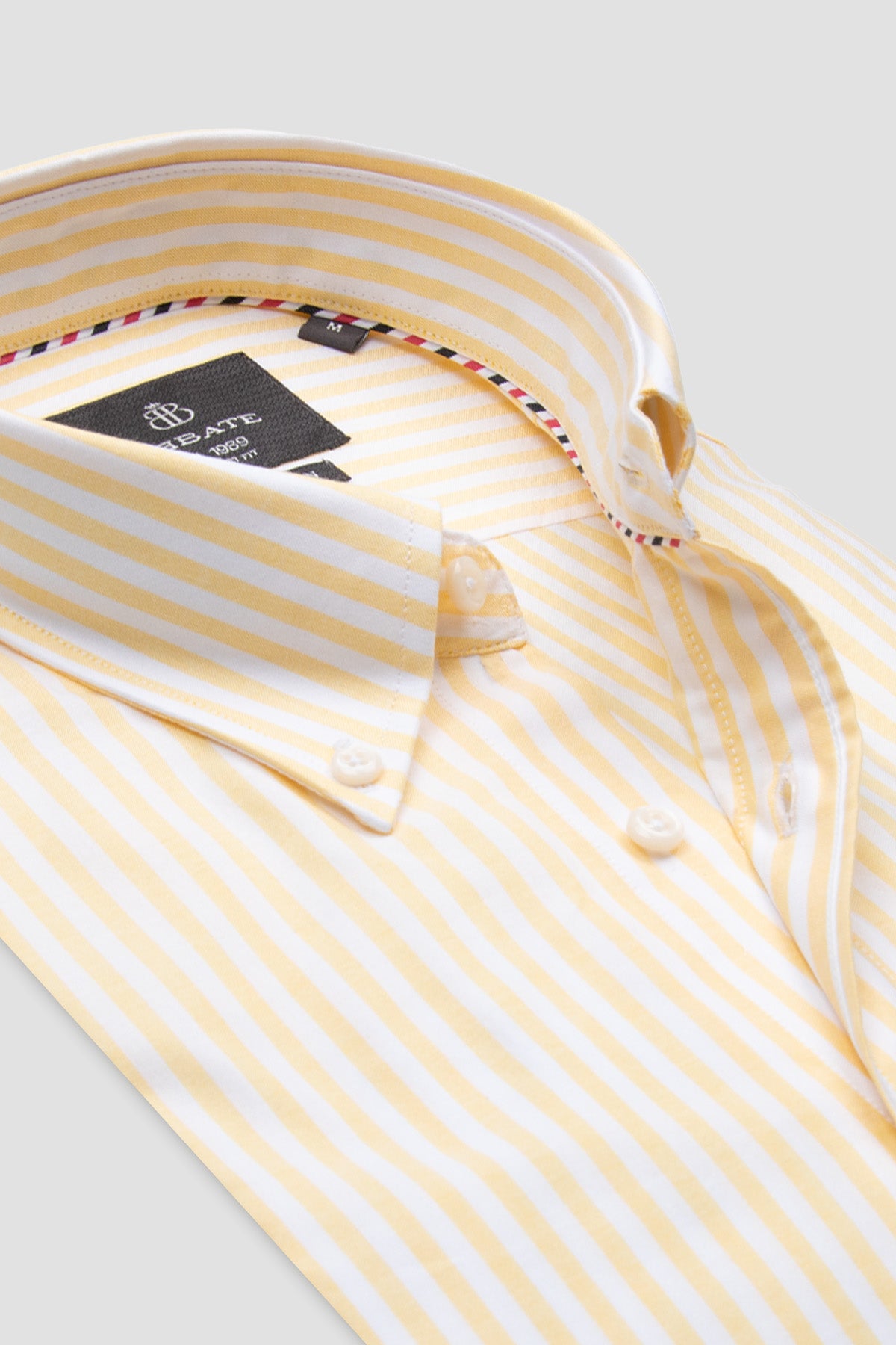 Abbate Luca Oxford Pamuklu Comfort Fit Sarı Düğmeli Yaka Erkek Çizgili Gömlek