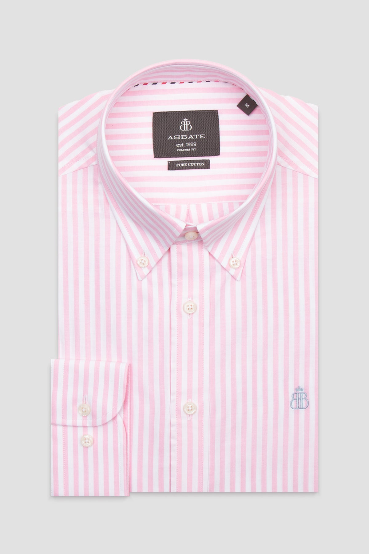 Abbate Luca Oxford Pamuklu Comfort Fit Pembe Düğmeli Yaka Erkek Çizgili Gömlek