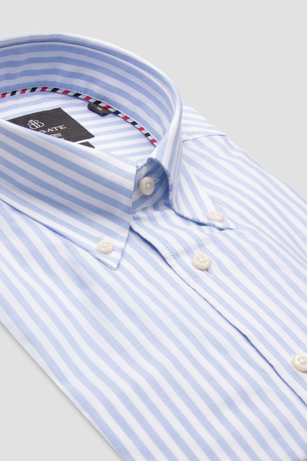 Abbate Luca Oxford %100 Pamuk Comfort Fit Açık Mavi Düğmeli Yaka Erkek Çizgili Gömlek