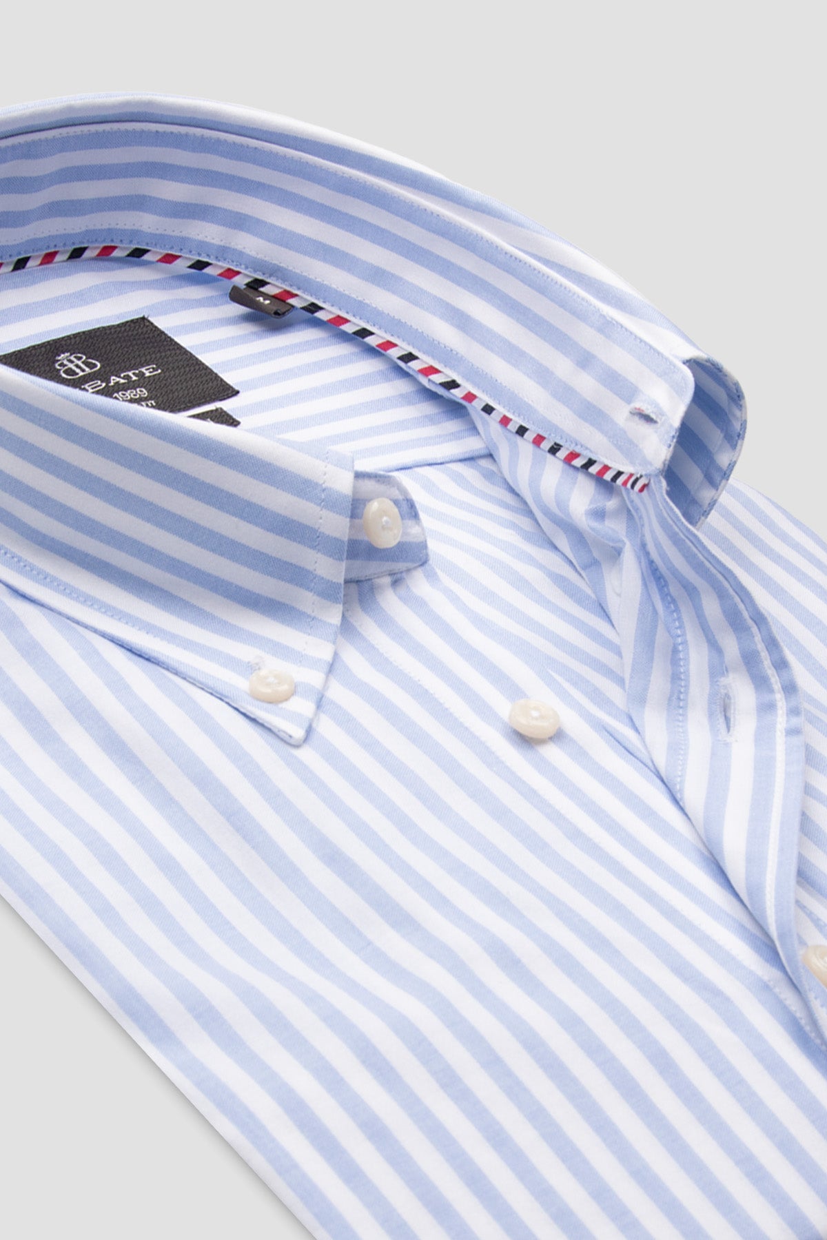 Abbate Luca Oxford Pamuklu Comfort Fit Açık Mavi Düğmeli Yaka Erkek Çizgili Gömlek