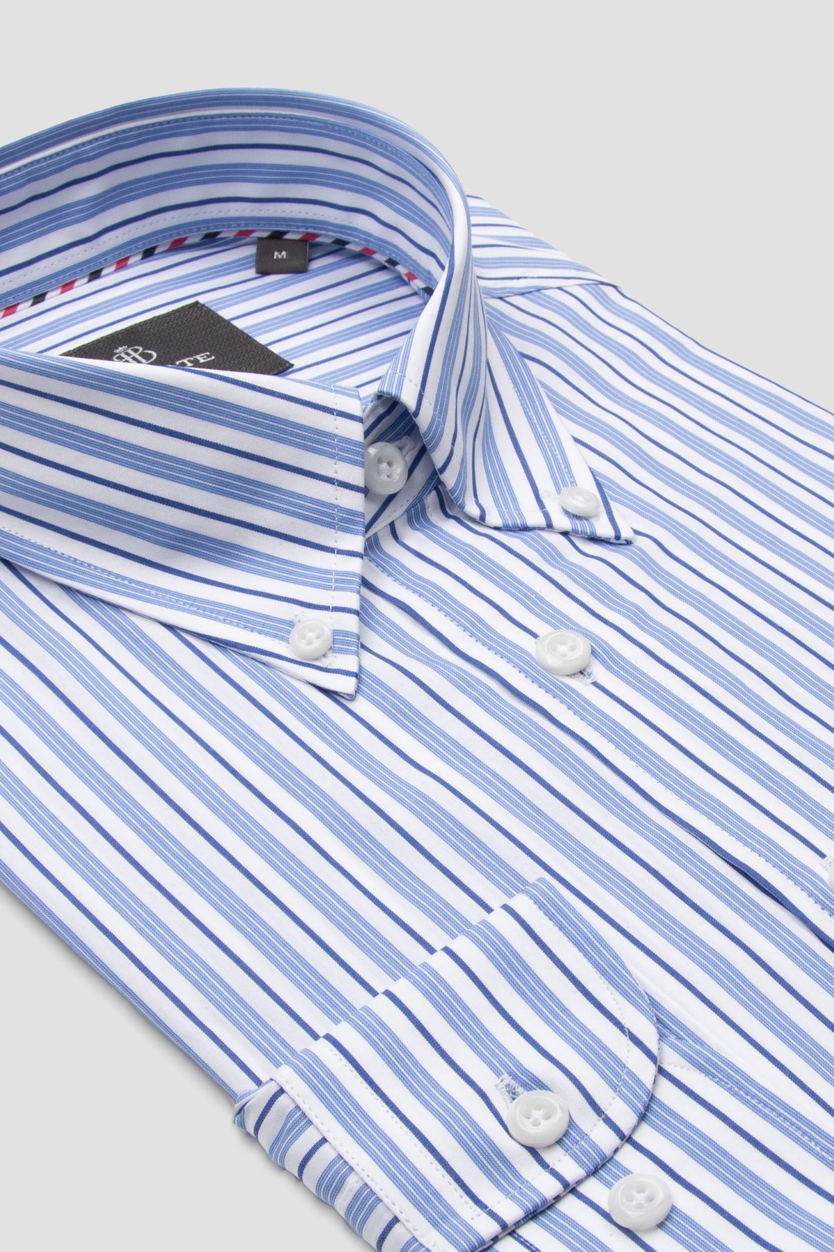 Abbate Luca Poplin Pamuklu Comfort Fit Açık Mavi Düğmeli Yaka Erkek Çizgili Gömlek