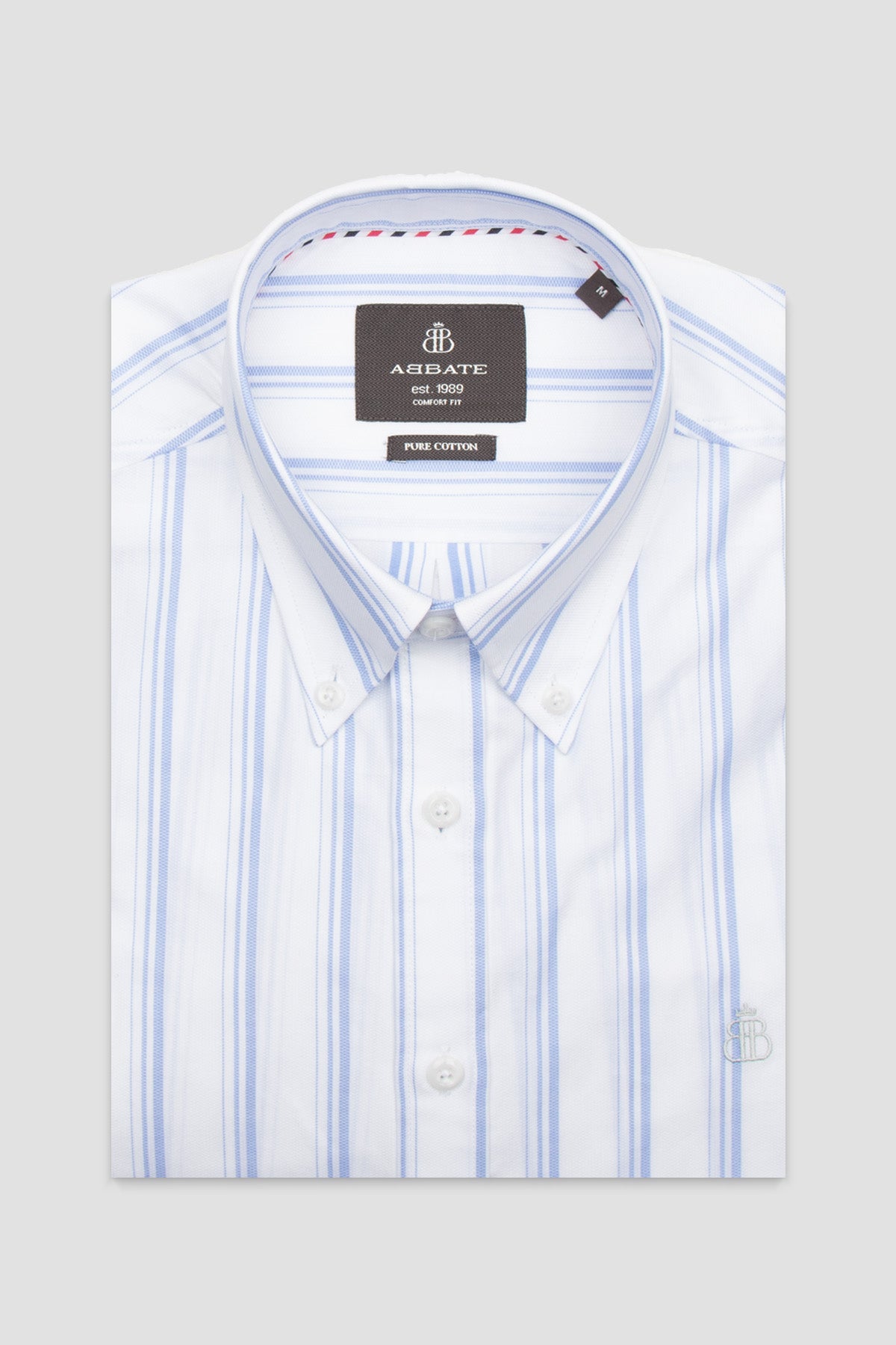 Abbate Luca Poplin Pamuklu Comfort Fit Açık Mavi Düğmeli Yaka Erkek Çizgili Gömlek