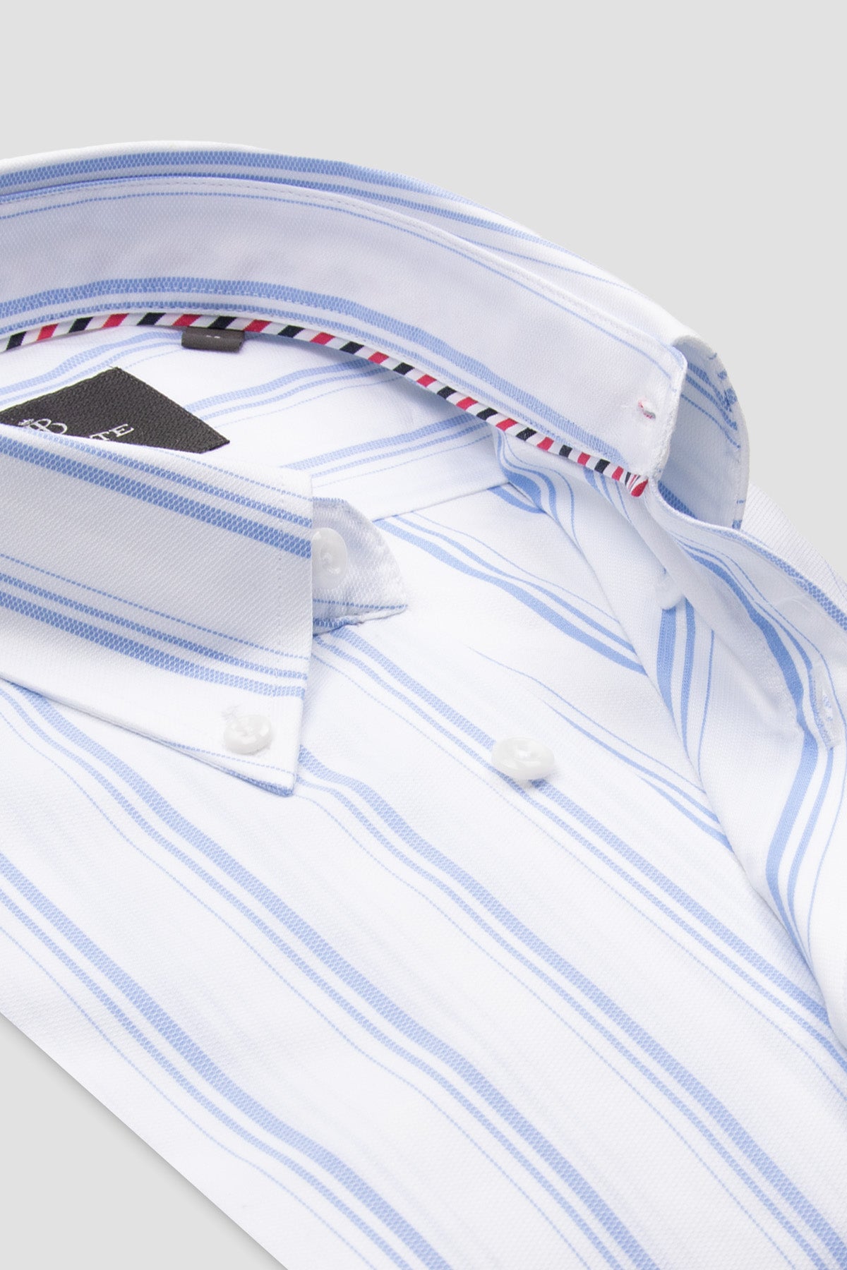 Abbate Luca Poplin Pamuklu Comfort Fit Açık Mavi Düğmeli Yaka Erkek Çizgili Gömlek