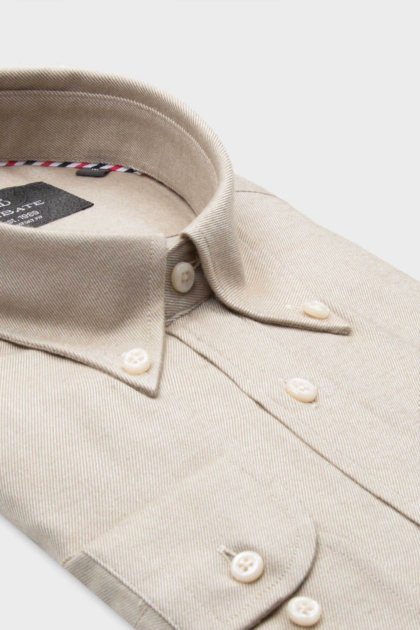 Abbate Luca Flanel Pamuk Karışımlı Comfort Fit Bej Düğmeli Yaka Erkek Düz Gömlek