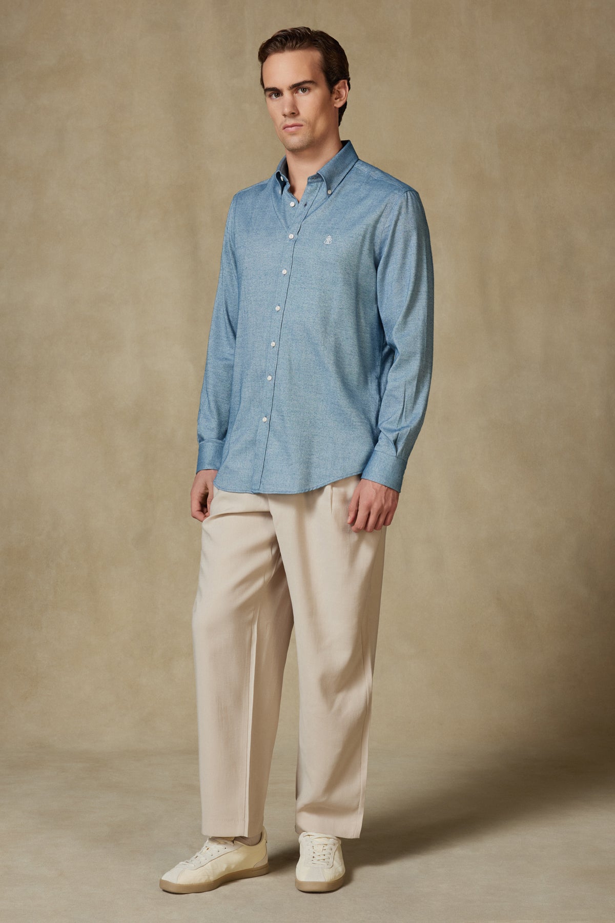 Abbate Luca Flanel Pamuk Karışımlı Comfort Fit Açık Mavi Düğmeli Yaka Erkek Düz Gömlek